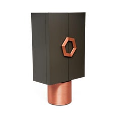 Modern Grey, Black, White Drinks Cabinet with Copper, Brass Showroom Sample