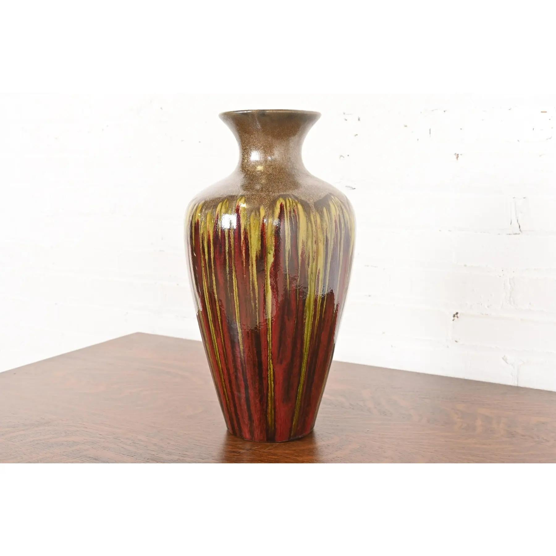 Modern Drip Glazed Large Ceramic Urn Form Vase In Good Condition For Sale In South Bend, IN
