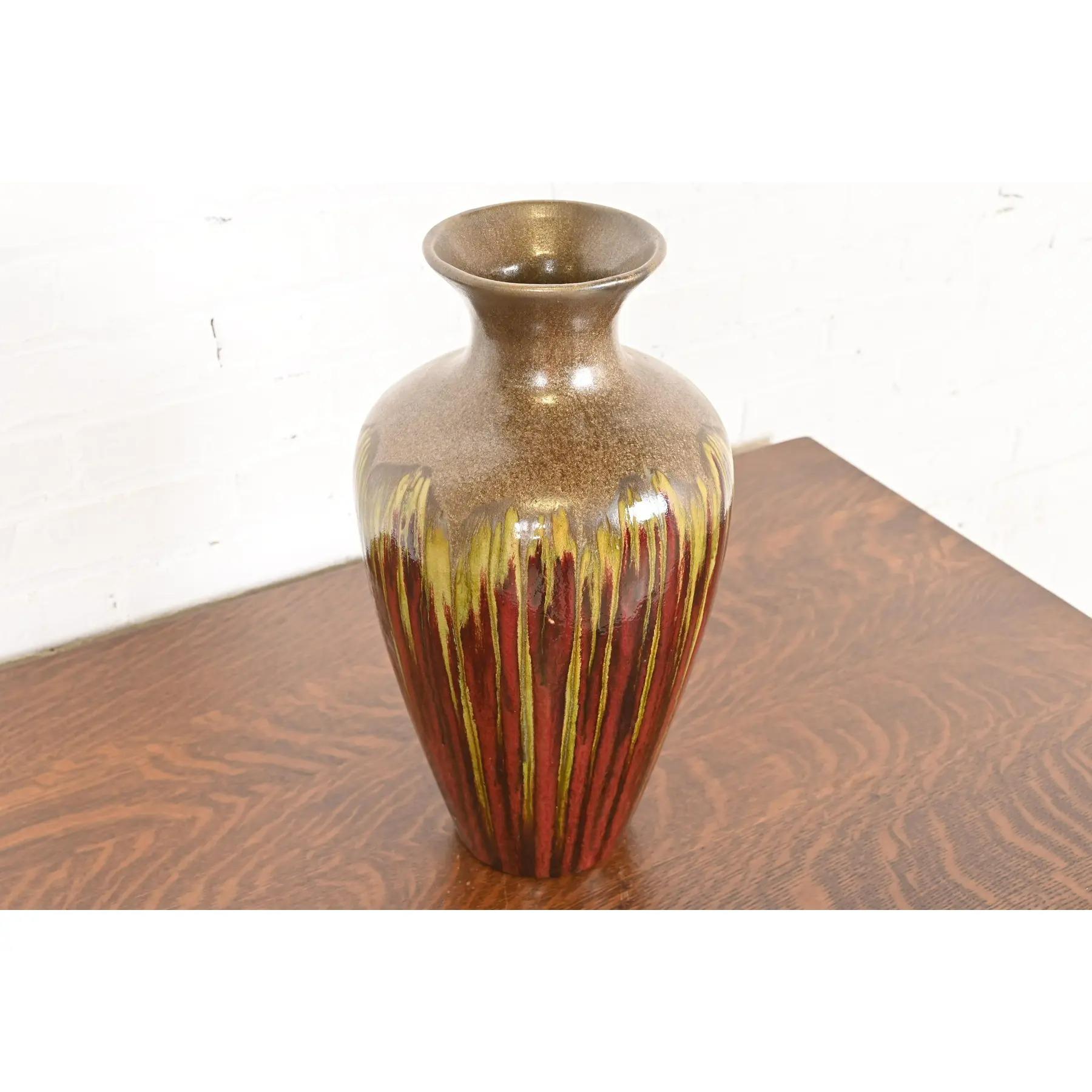 20th Century Modern Drip Glazed Large Ceramic Urn Form Vase For Sale