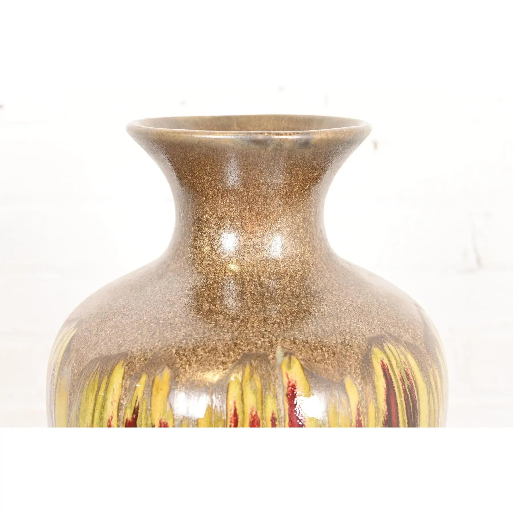 Modern Drip Glazed Large Ceramic Urn Form Vase For Sale 3