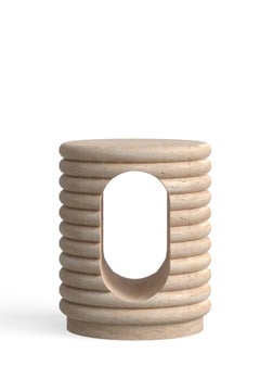 Moderner Trommel-Beistelltisch, Travertin, handgefertigt in Portugal von Lusitanus Home