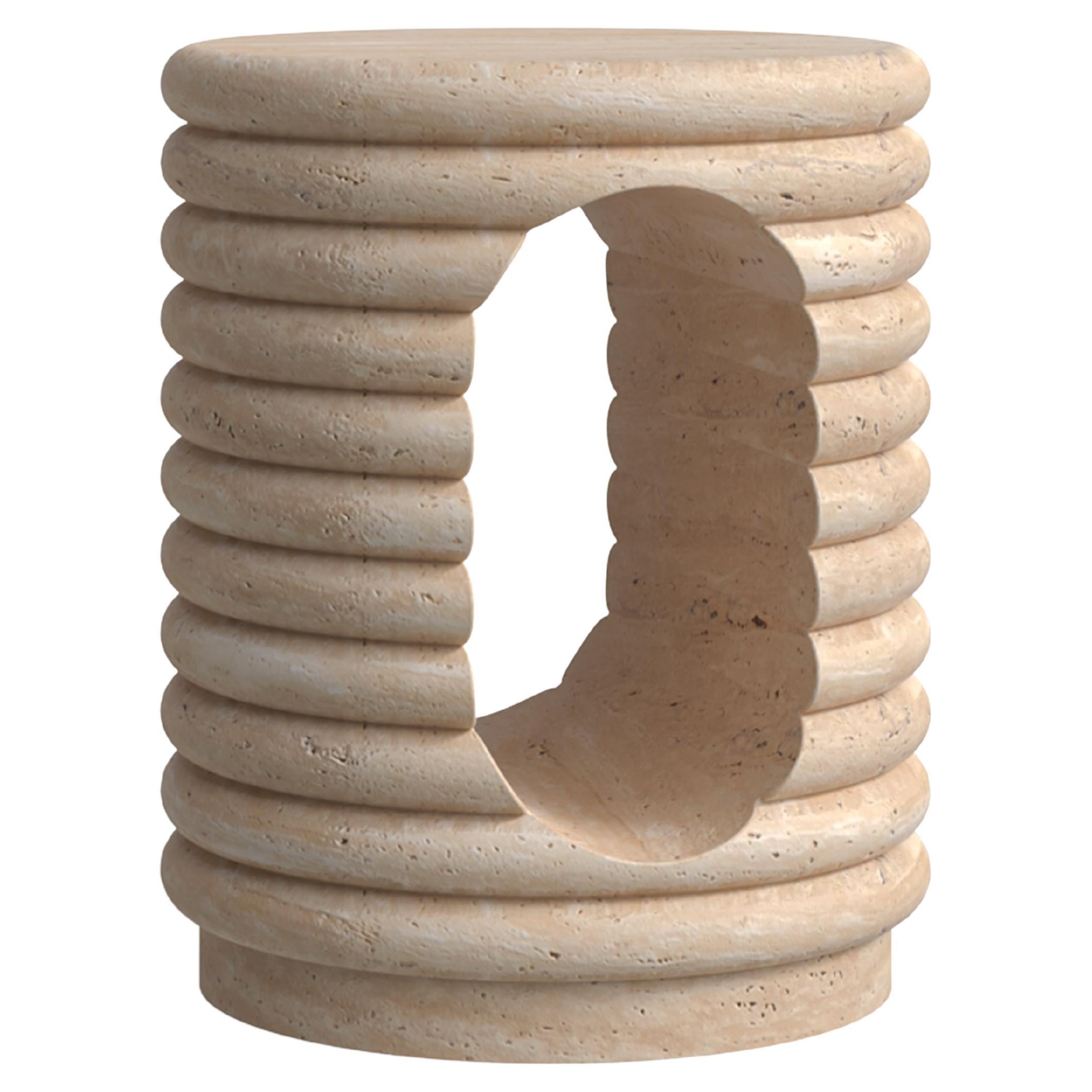 Table d'appoint moderne à tambours, travertin, fabriquée à la main au Portugal par Lusitanus Home