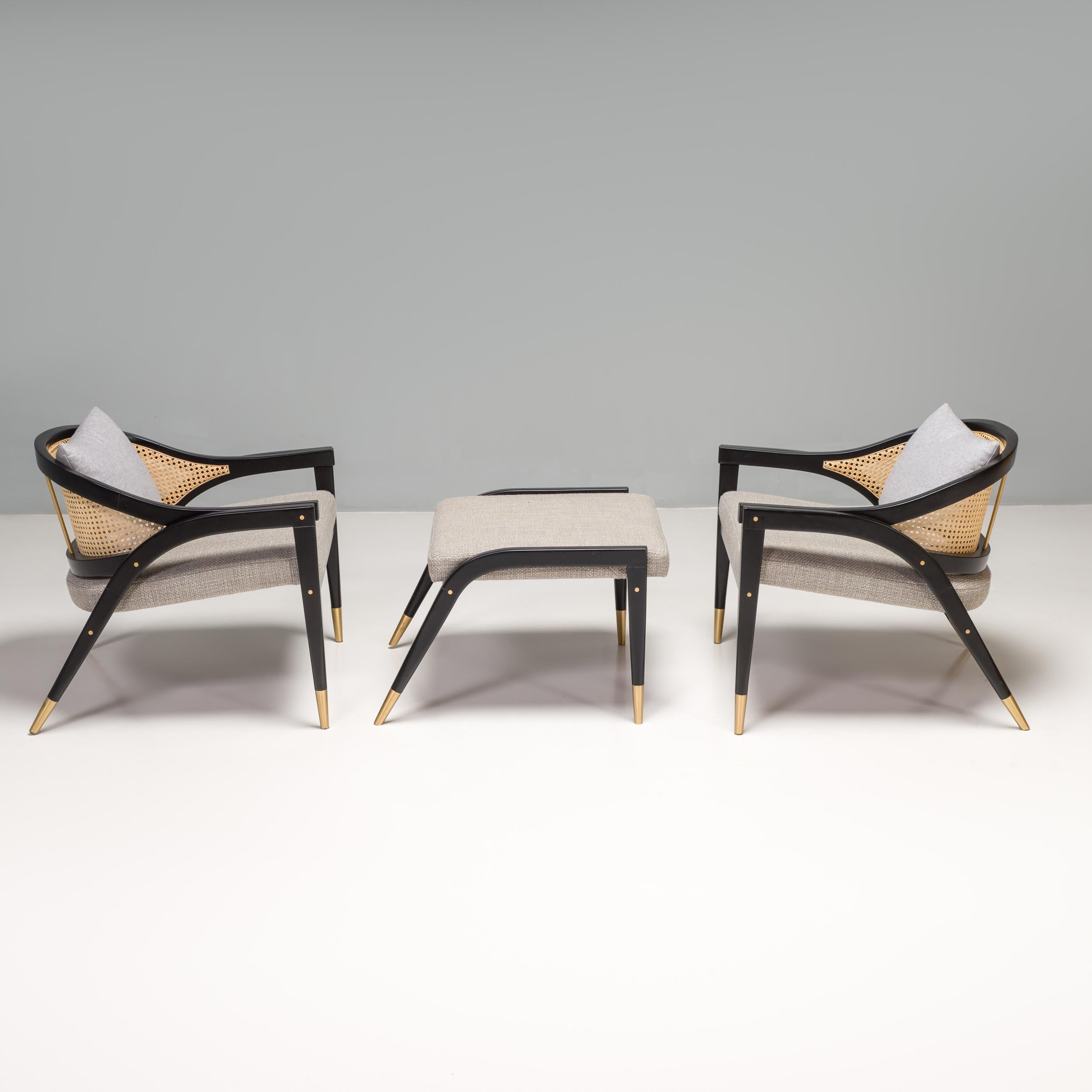 Designed by DUISTT and handcrafted in Portugal, the Wormley chair and footstool is inspired by the Edward Wormley Captain's chair from 1950s American modernism.

Constructed from a sycamore wood frame with a satin black finish, the chair features a