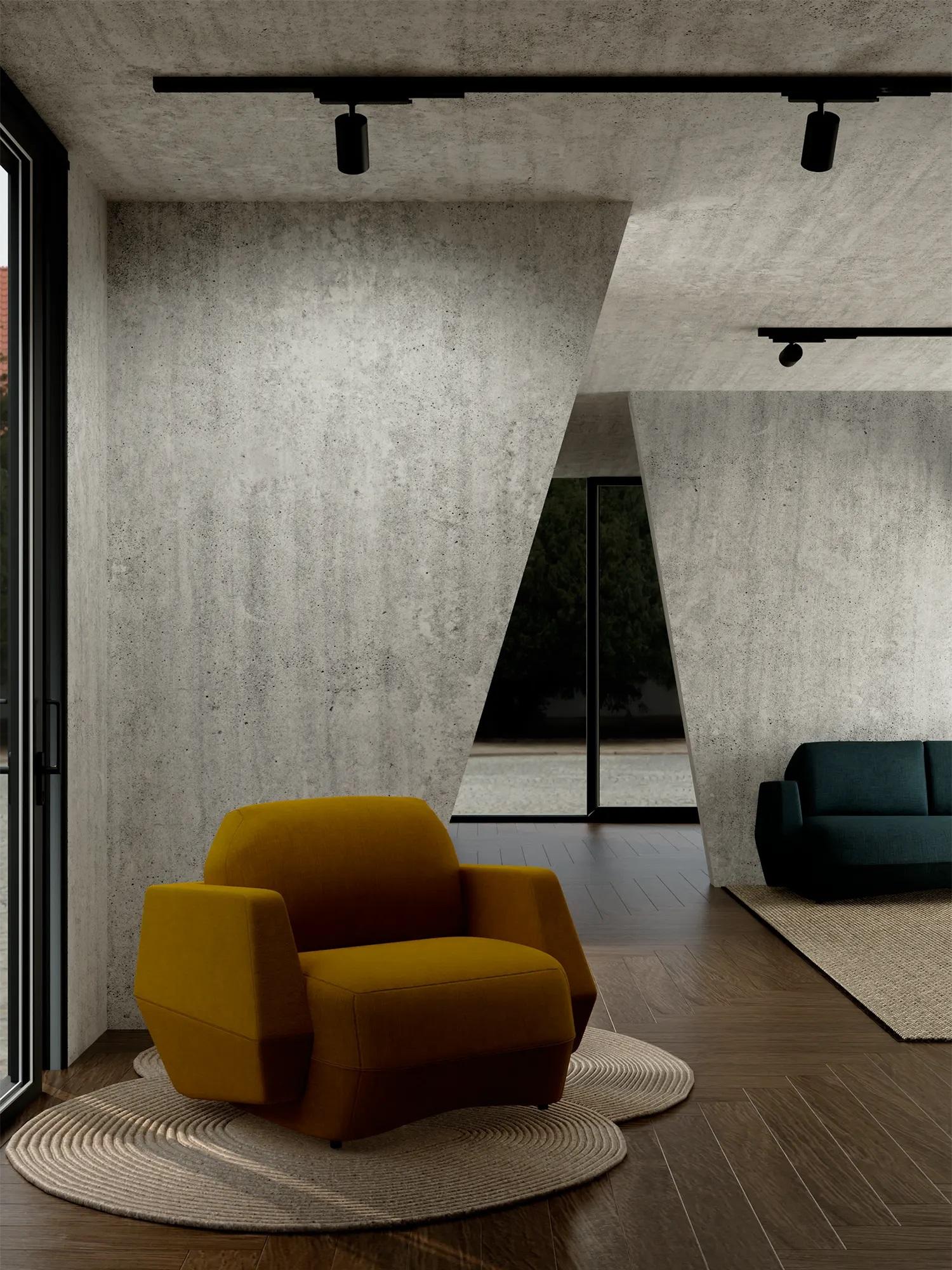 Tissu Fauteuil Dune moderne tissé uni moutarde à la main par Murmurio en vente