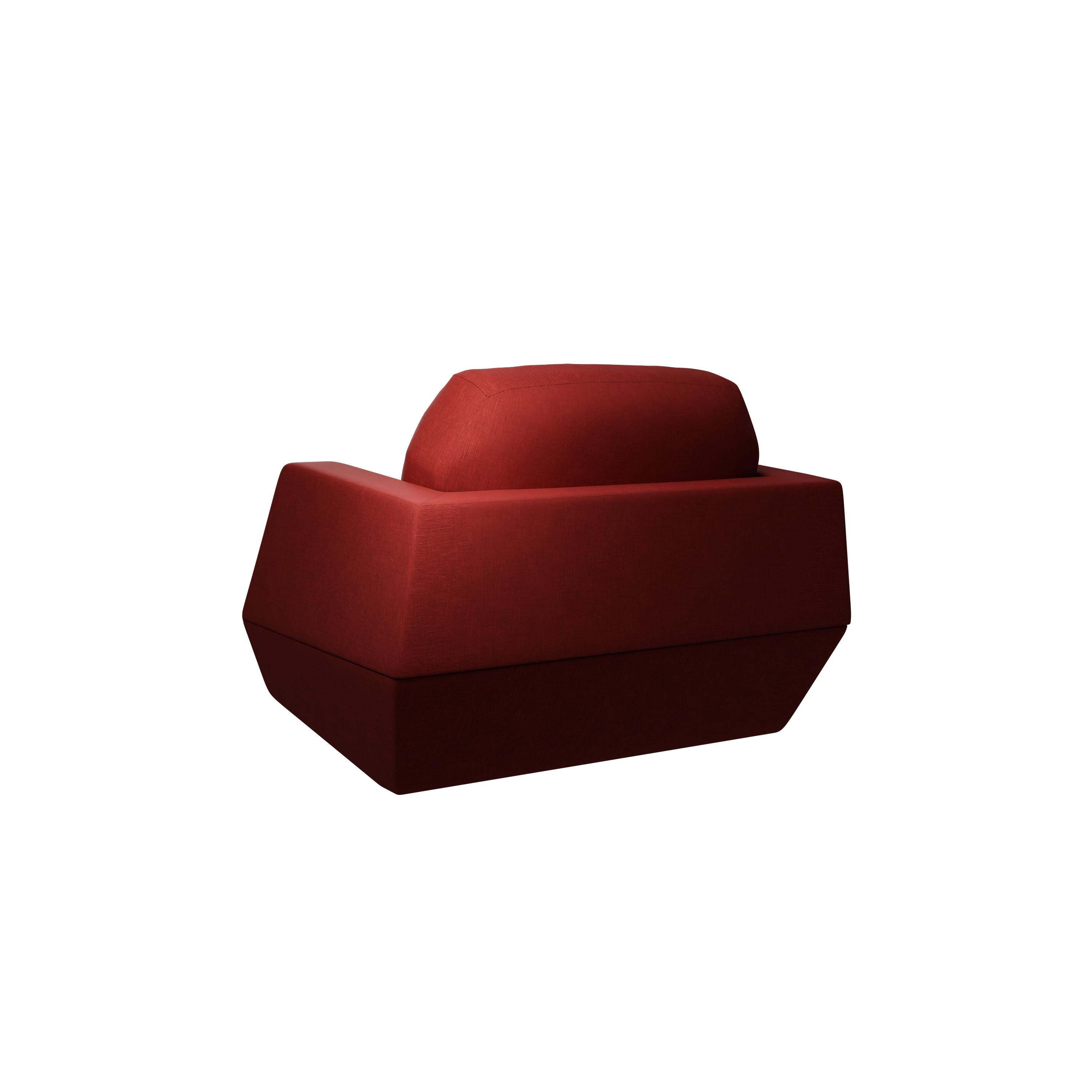 Organique Fauteuil moderne Dune avec tissu uni cerisier fabriqué à la main par Murmurio en vente
