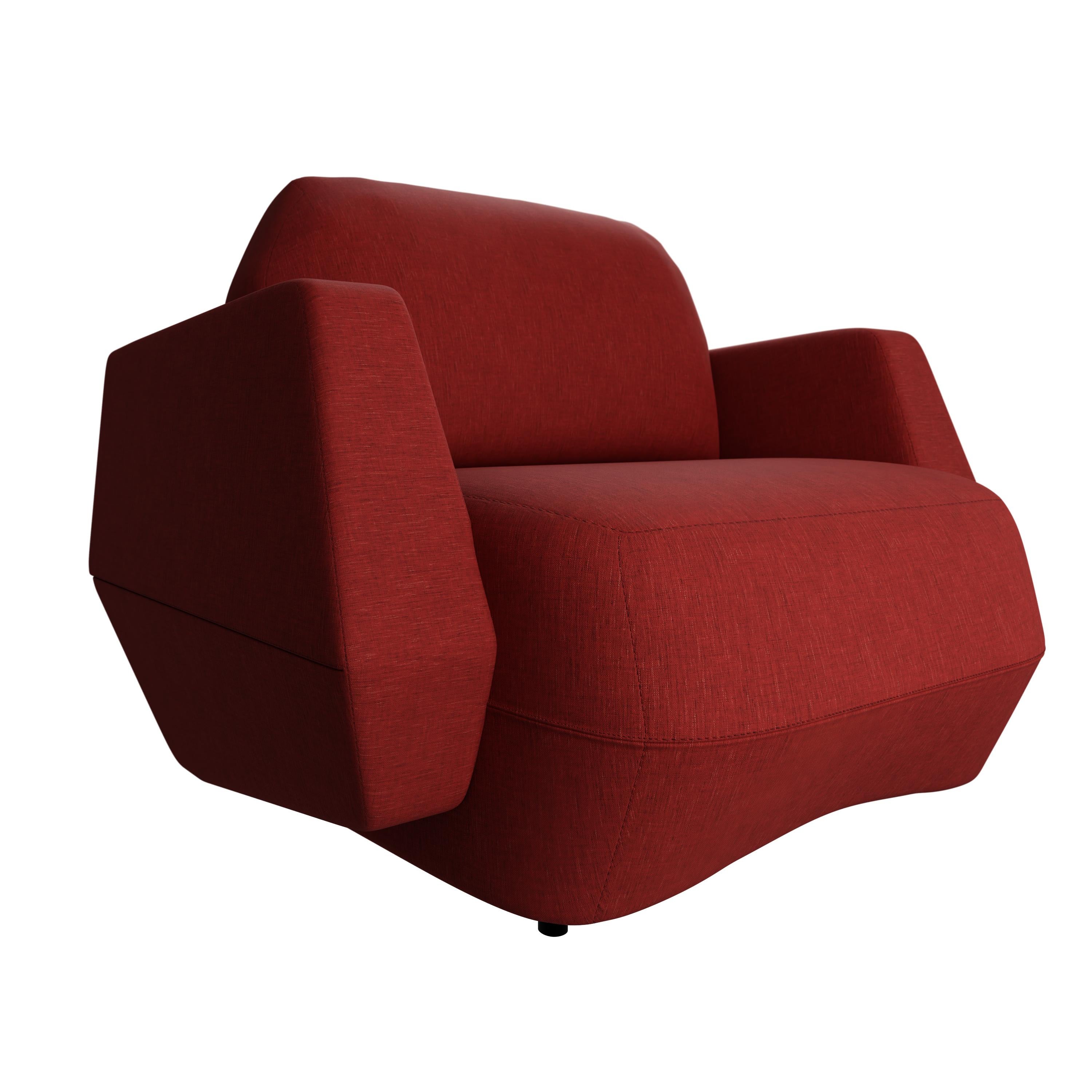 Portugais Fauteuil moderne Dune avec tissu uni cerisier fabriqué à la main par Murmurio en vente
