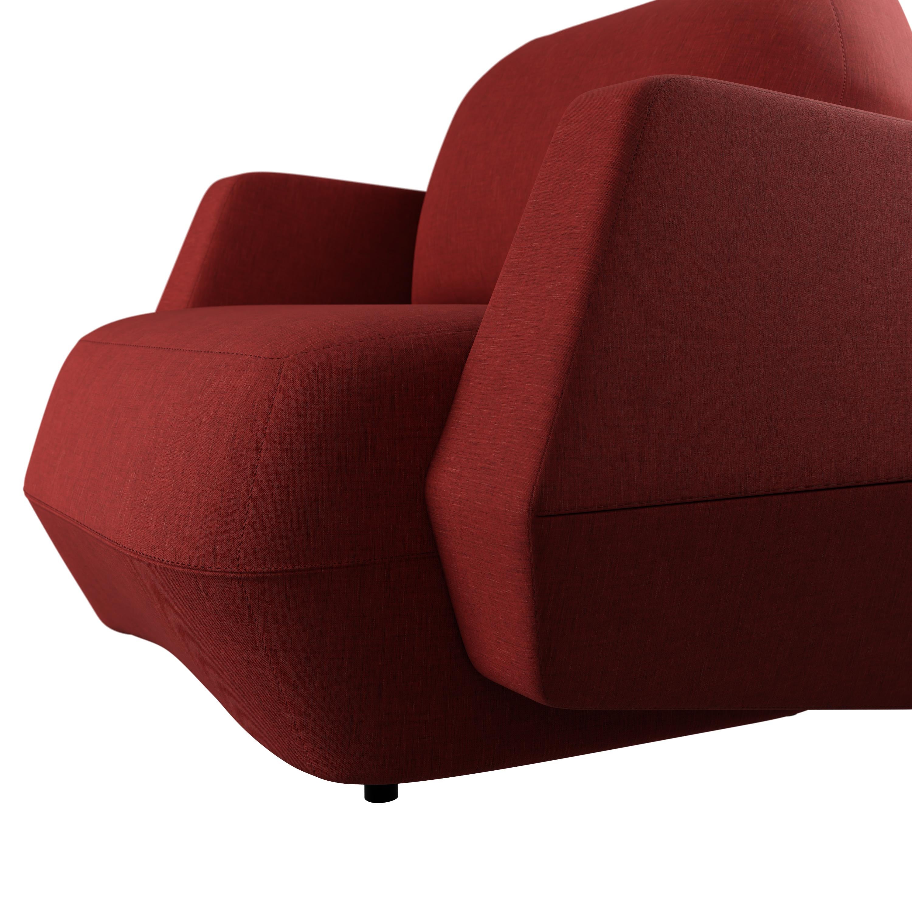 Fauteuil moderne Dune avec tissu uni cerisier fabriqué à la main par Murmurio Neuf - En vente à Lordelo, PT