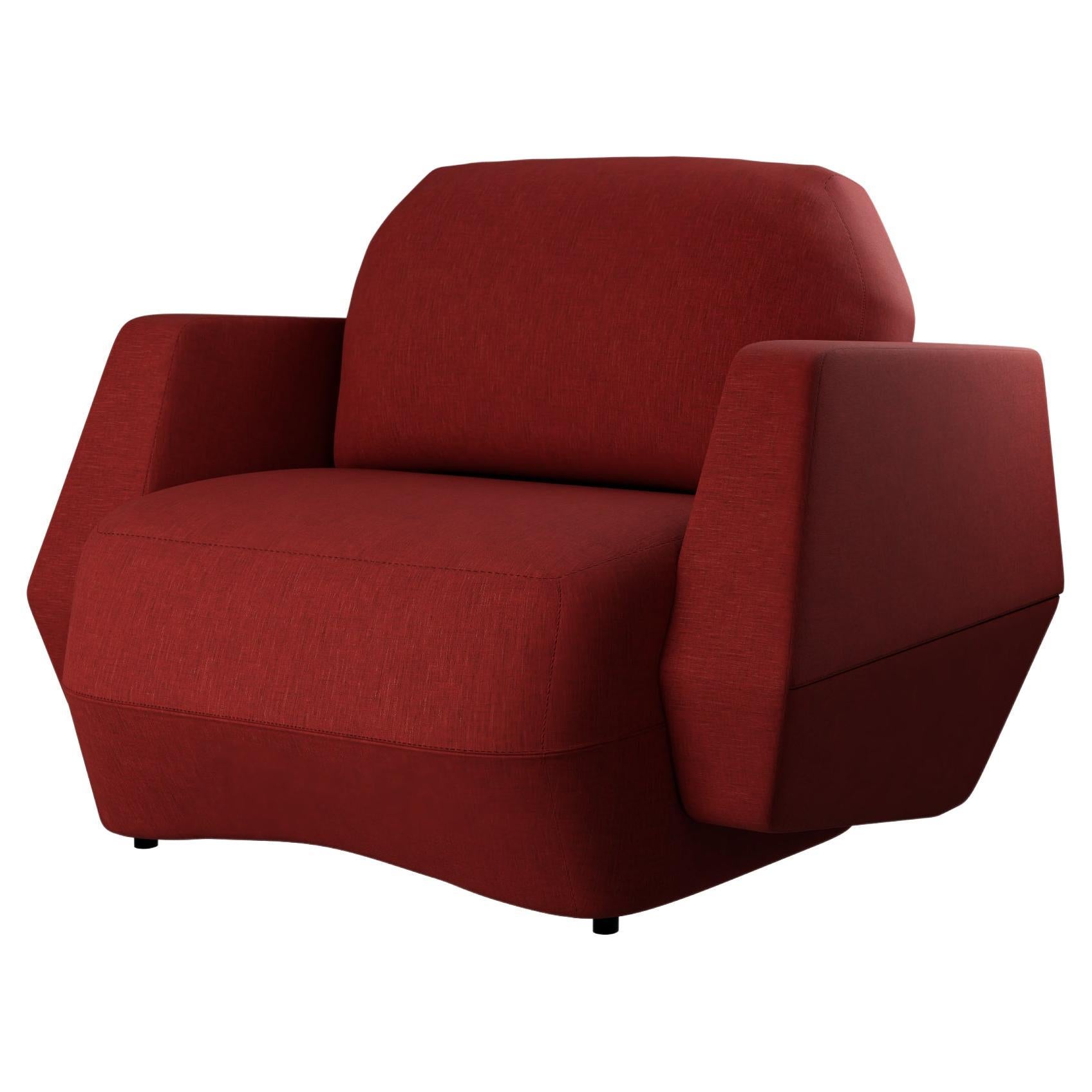 Fauteuil moderne Dune avec tissu uni cerisier fabriqué à la main par Murmurio