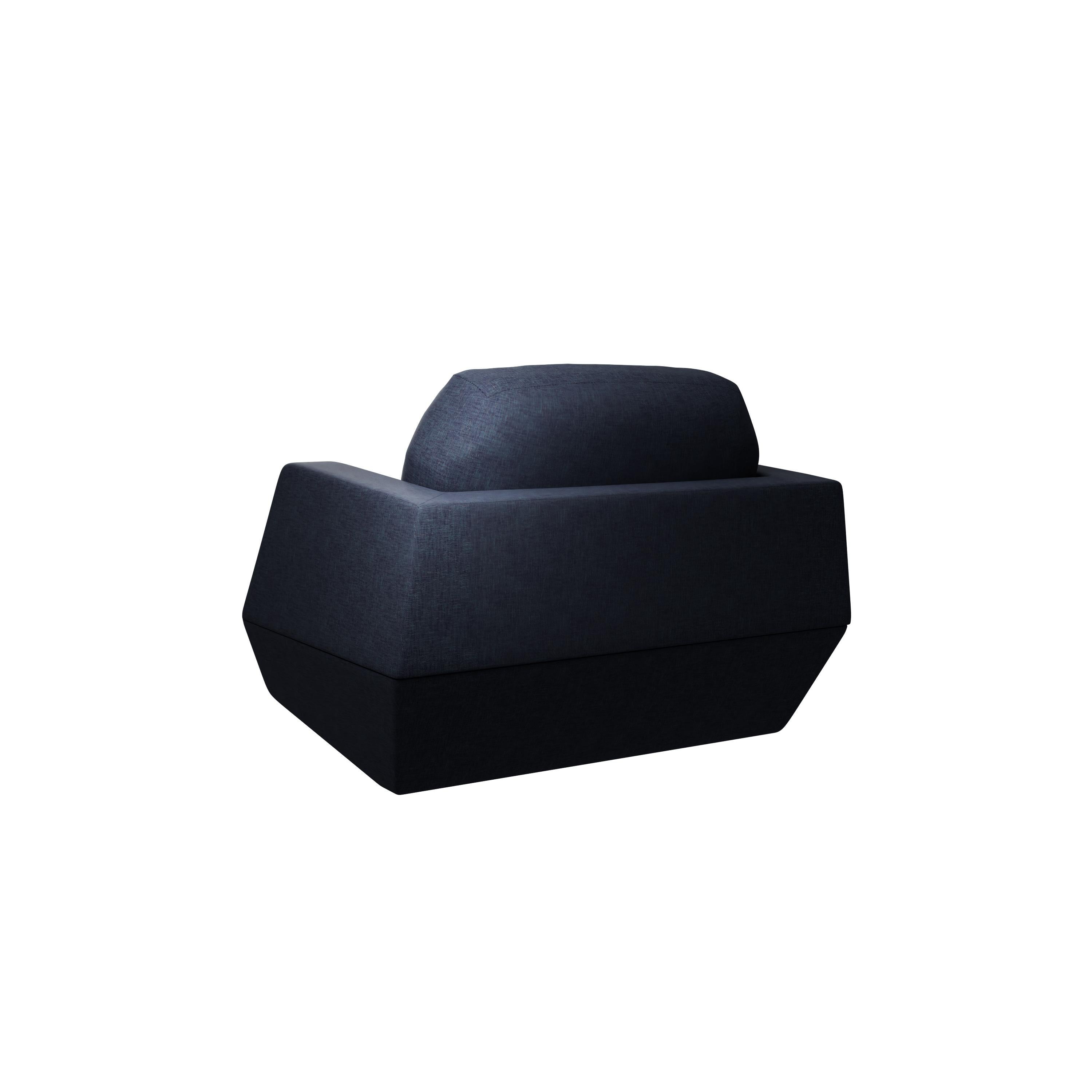 Organique Fauteuil Dune moderne avec tissu uni en denim fabriqué à la main par Murmurio en vente