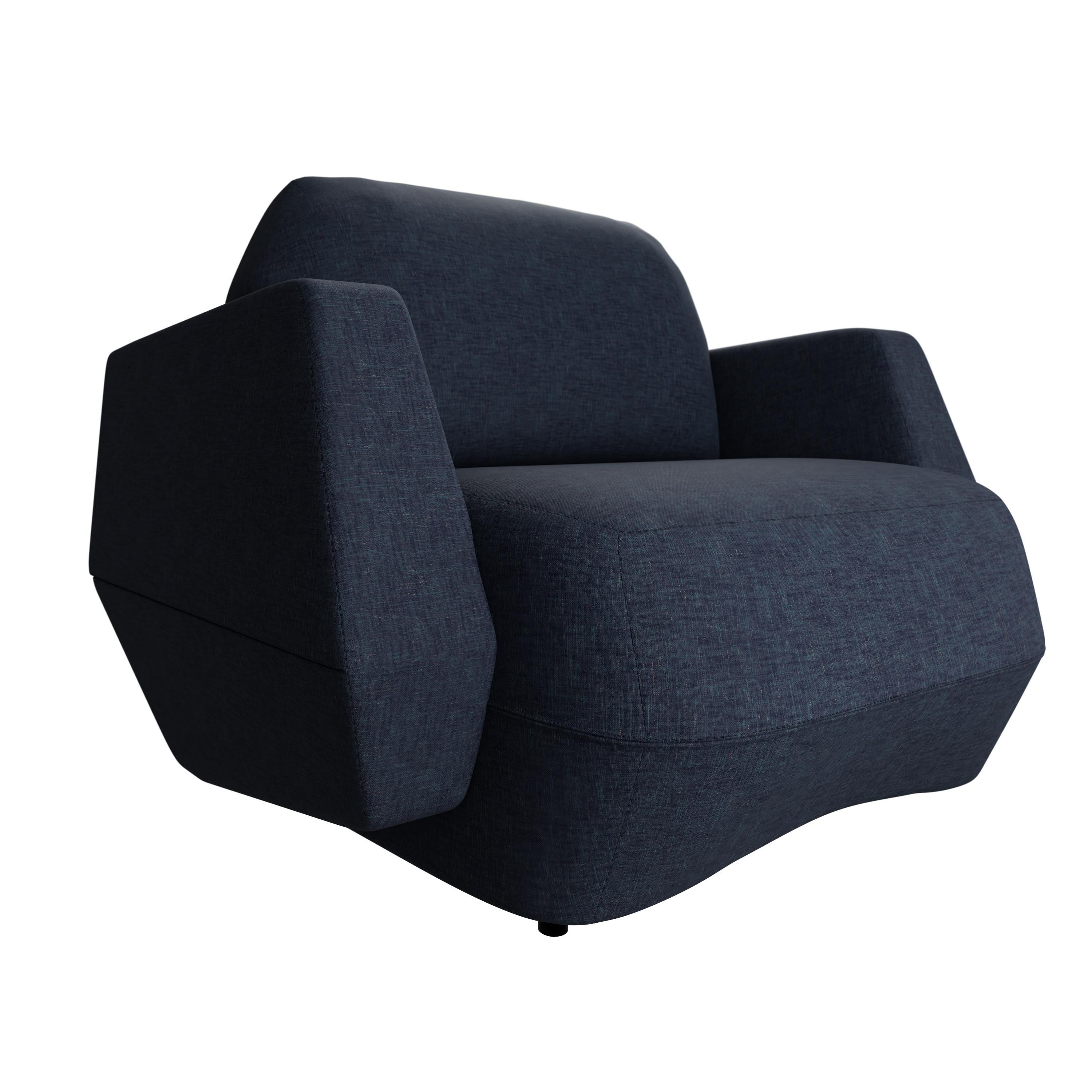 Portugais Fauteuil Dune moderne avec tissu uni en denim fabriqué à la main par Murmurio en vente
