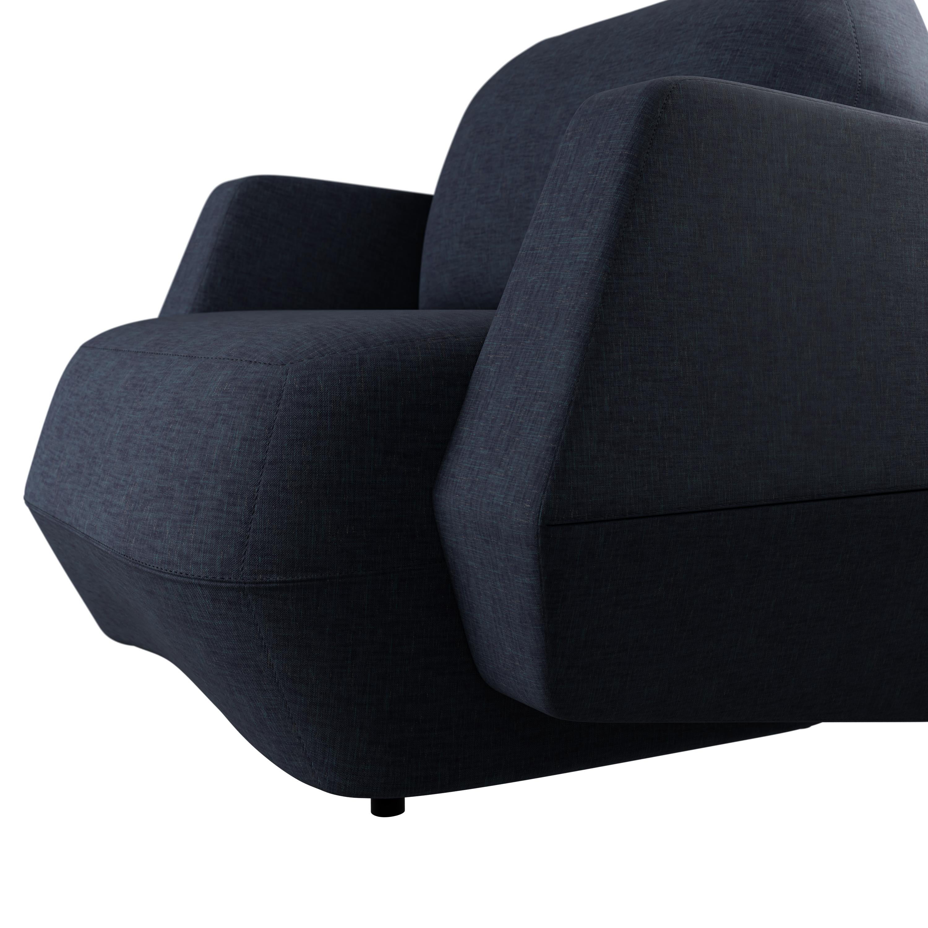 Fauteuil Dune moderne avec tissu uni en denim fabriqué à la main par Murmurio Neuf - En vente à Lordelo, PT