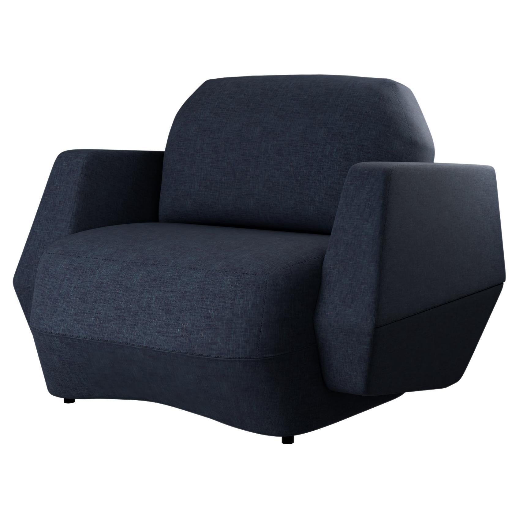 Fauteuil Dune moderne avec tissu uni en denim fabriqué à la main par Murmurio
