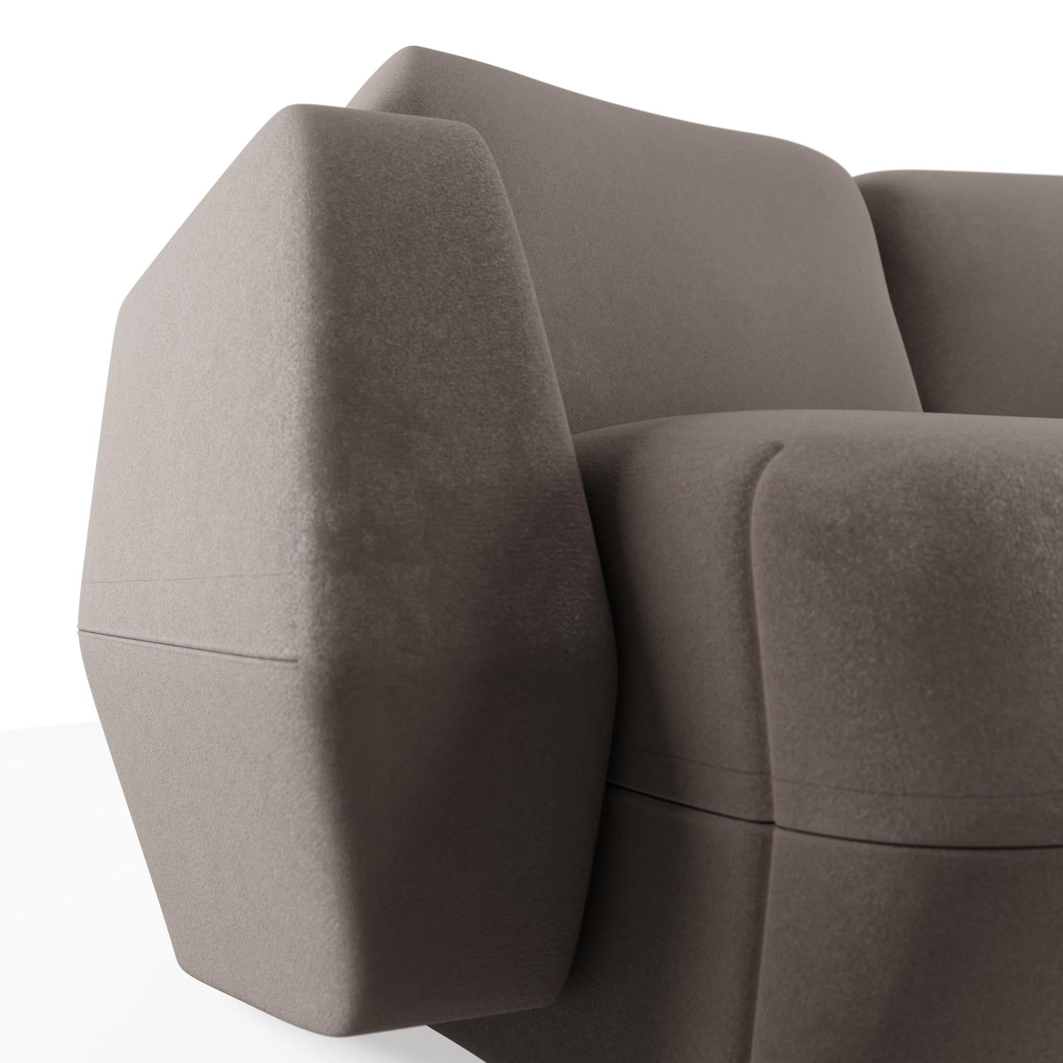 Contemporary Modern Dune Three-seater curved sofa plain weave handcrafted by Murmurio For Sale