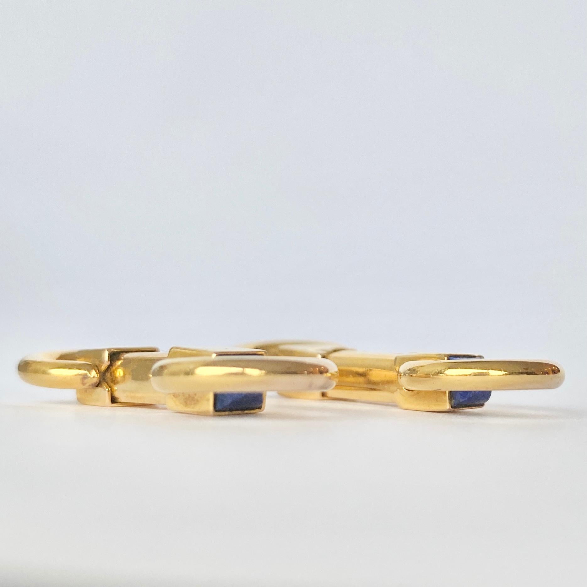 Taille cabochon Dunhill Boutons de manchette modernes en or 18 carats et lapis-lazuli en vente