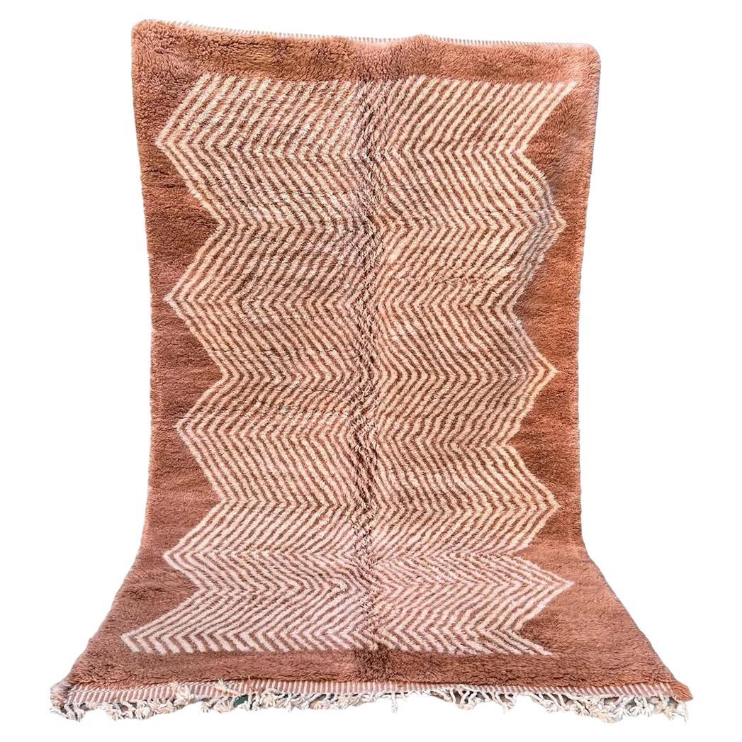 Modern Dusty Rose Moroccan Wool Beni M'Rirt Rug with Abstract Line Design
