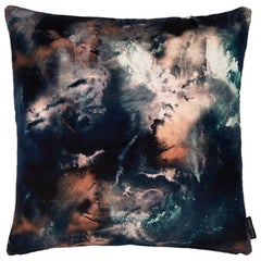 Modern Earth Blue Cotton Velvet Cushion by 17 Patterns