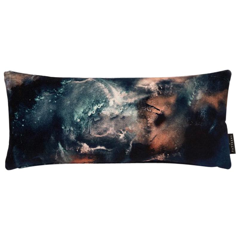 Modern Earth Blue Velvet Lumbar Cushion by 17 Patterns For Sale
