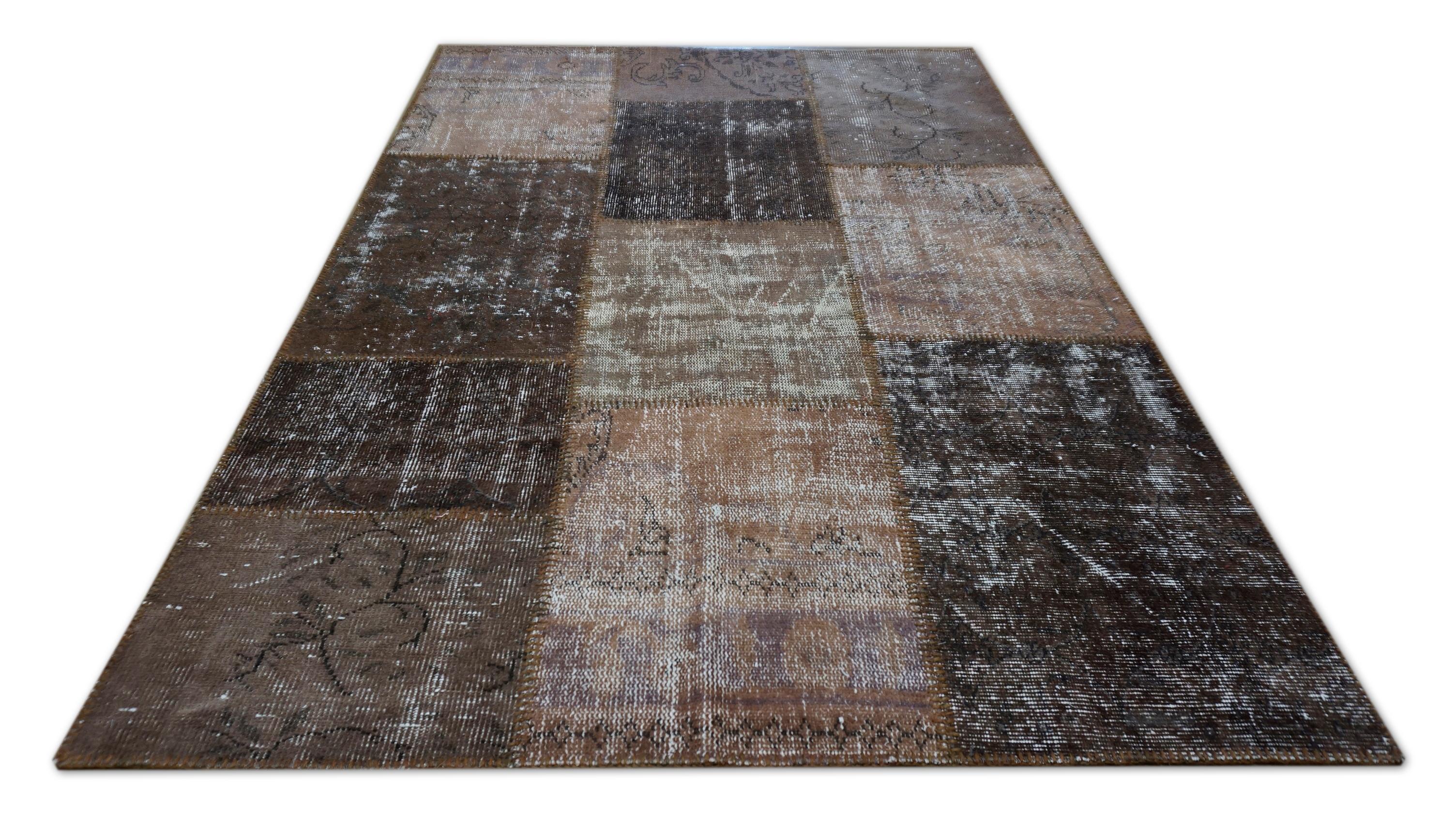 Alfombra moderna de lana vintage en tonos marrones 4'1''x7'3'' Arte popular en venta