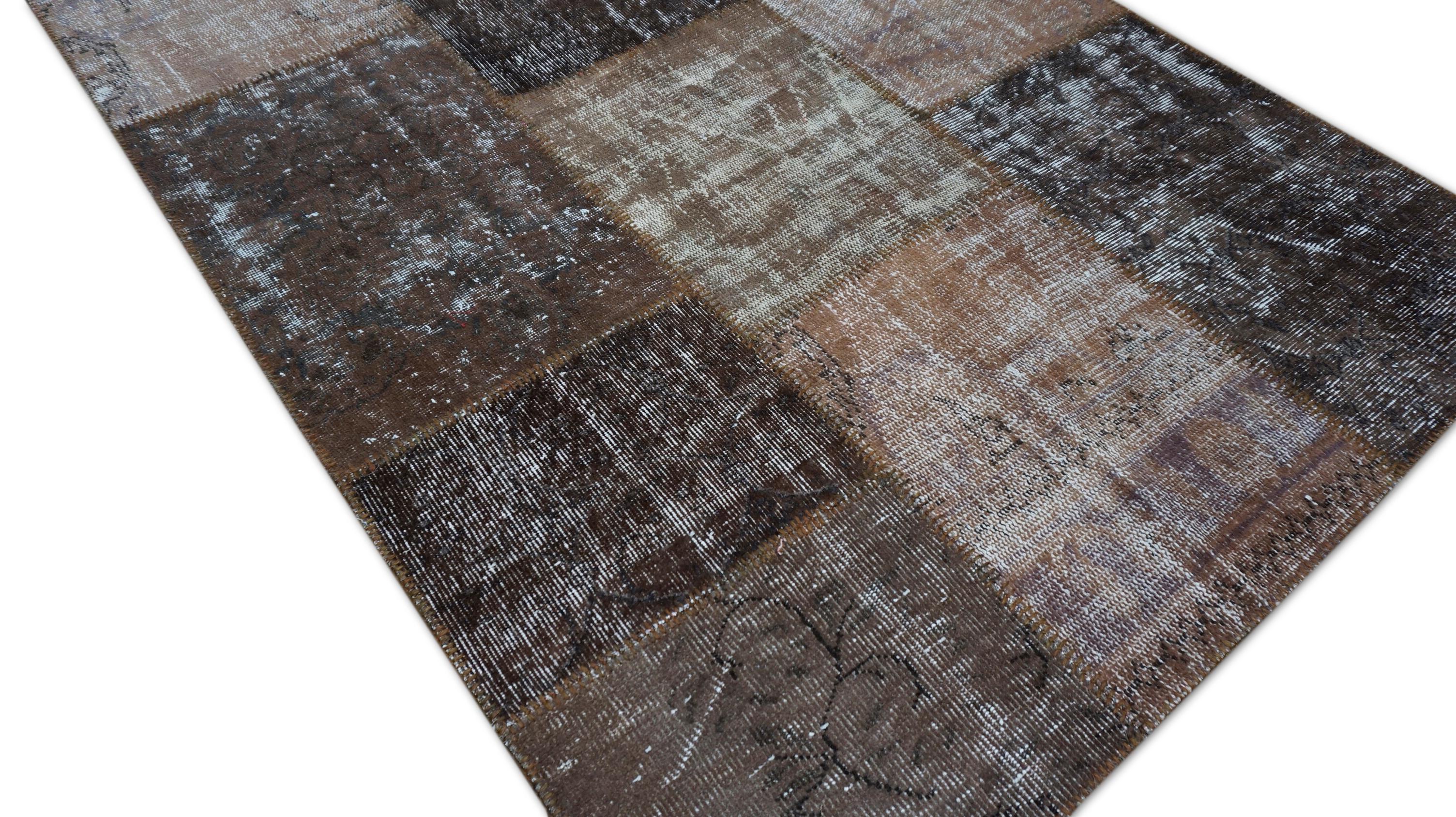Alfombra moderna de lana vintage en tonos marrones 4'1''x7'3'' Turco en venta