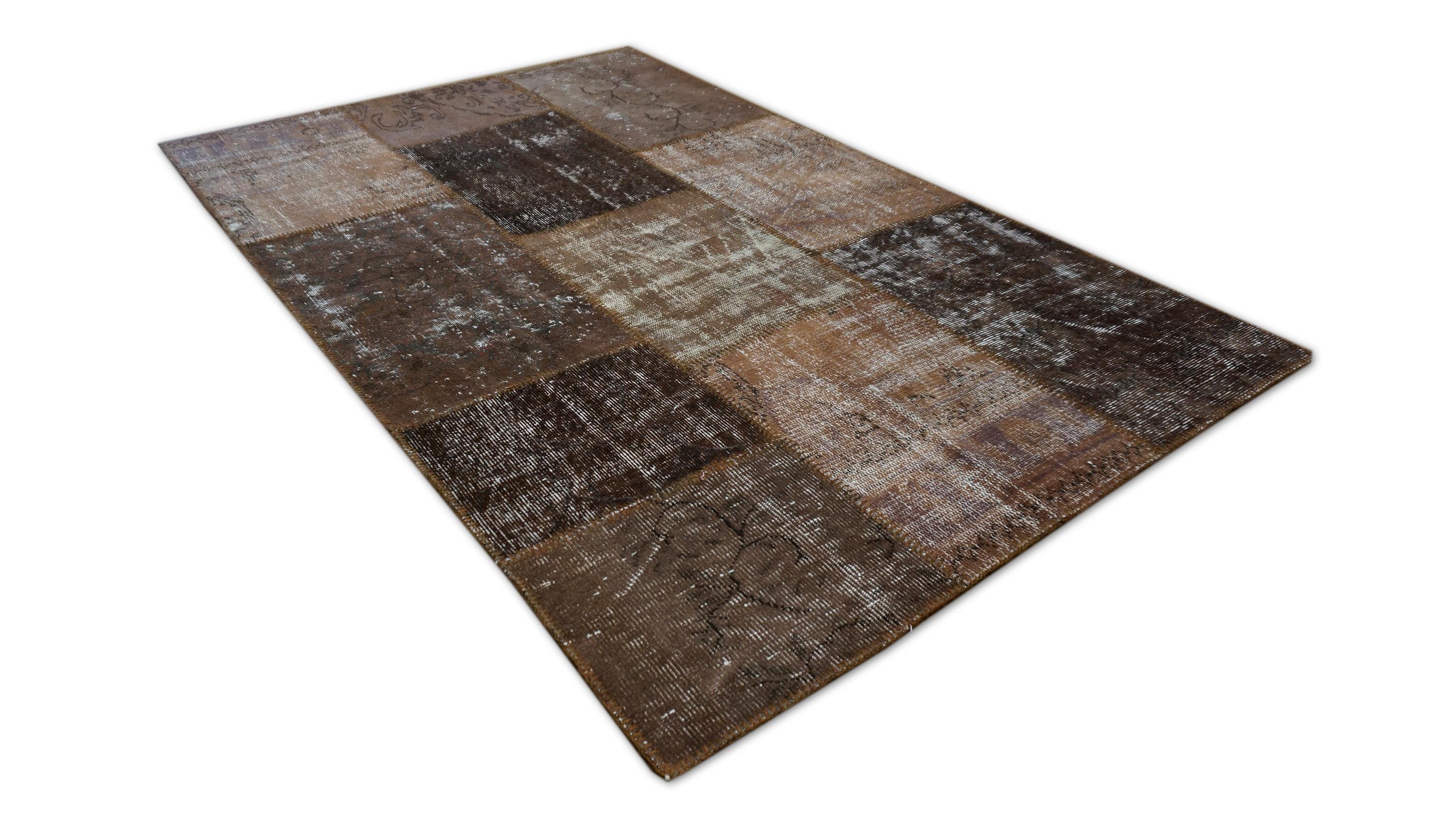 Alfombra moderna de lana vintage en tonos marrones 4'1''x7'3'' Tejido a mano en venta