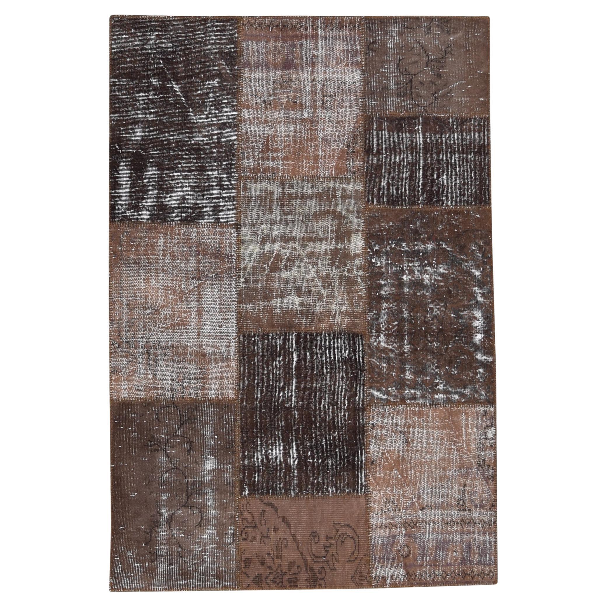 Modern Earth Brown Toned Vintage Wool Rug 4'1''x7'3''