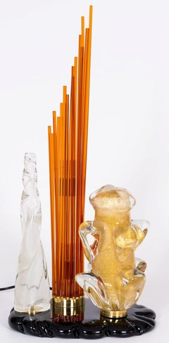 Table Lamp sculpture black basement in Blown Murano Glass Contemporary Italy