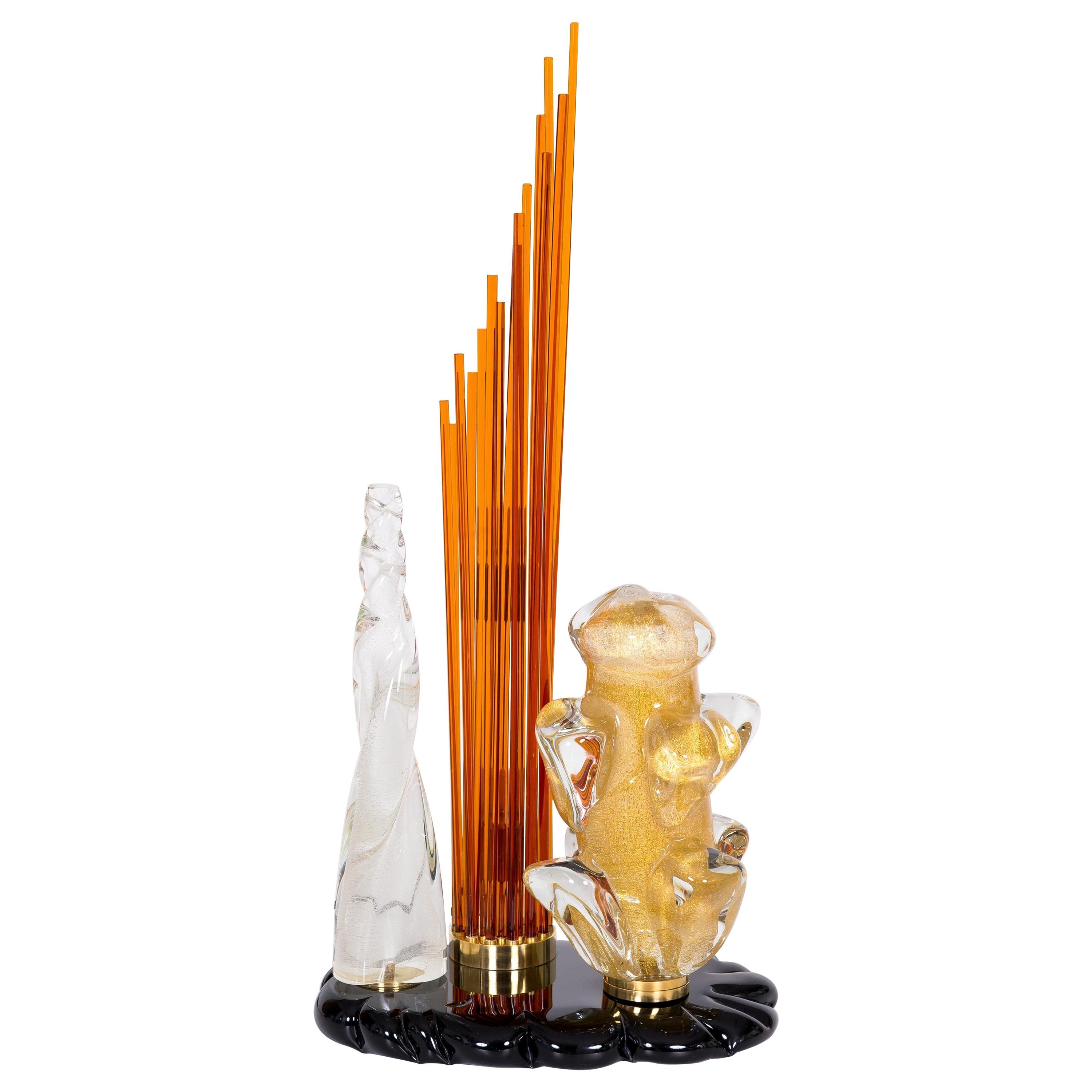 Table Lamp sculpture black basement in Blown Murano Glass Contemporary Italy