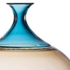 Modern Earth Tone Hand Blown Glass Vase in Smoky Topaz & Mist Blue by Vetro Vero