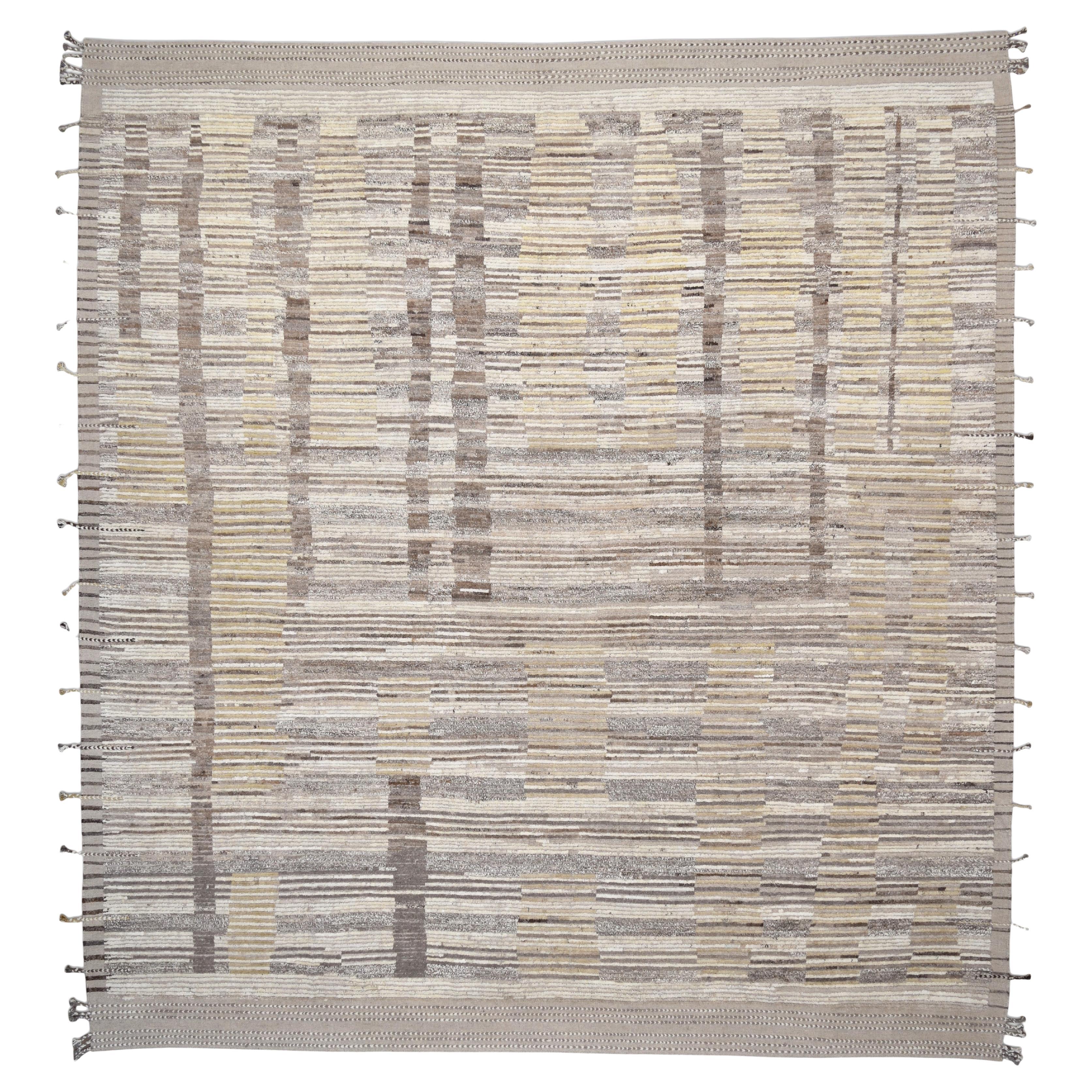 Modern Earth-Toned Abstract Patterned Textures Wool Rug 13'5''x14'7''