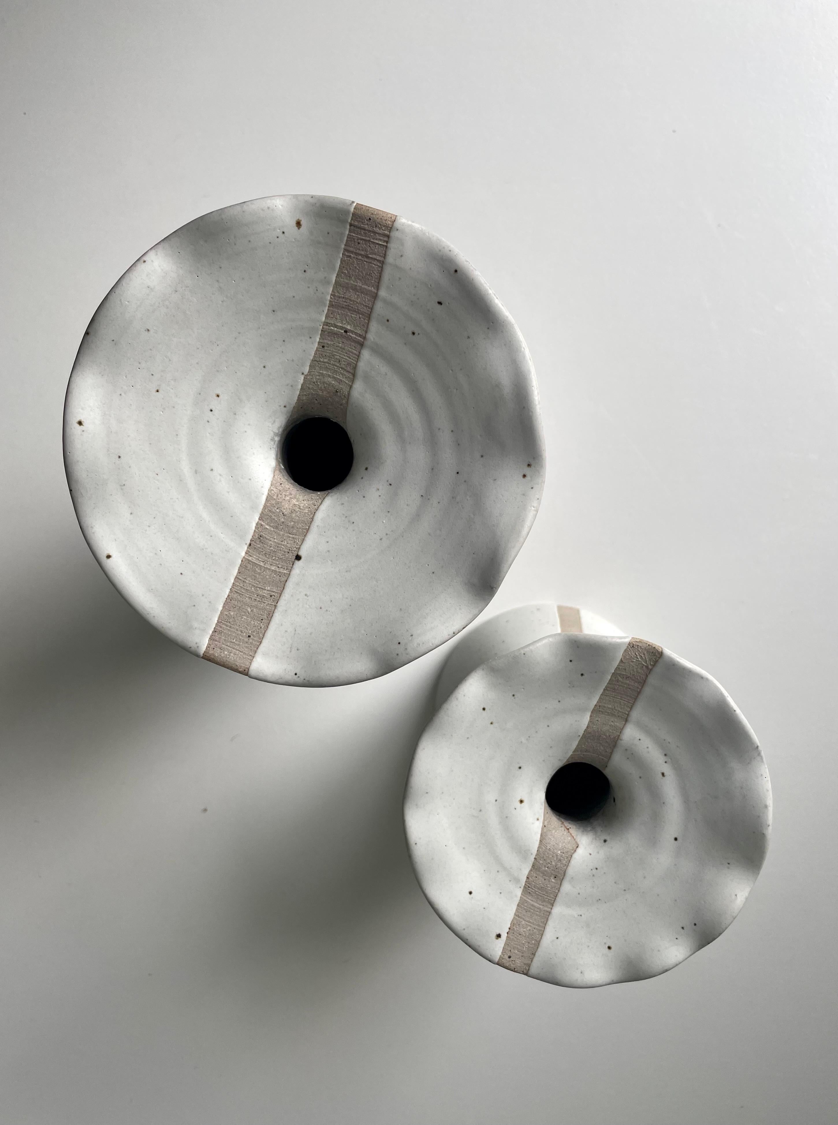 20th Century Modern Earth-Toned Vases, Candle Holders with Graphic Line, Denmark, 1980s For Sale