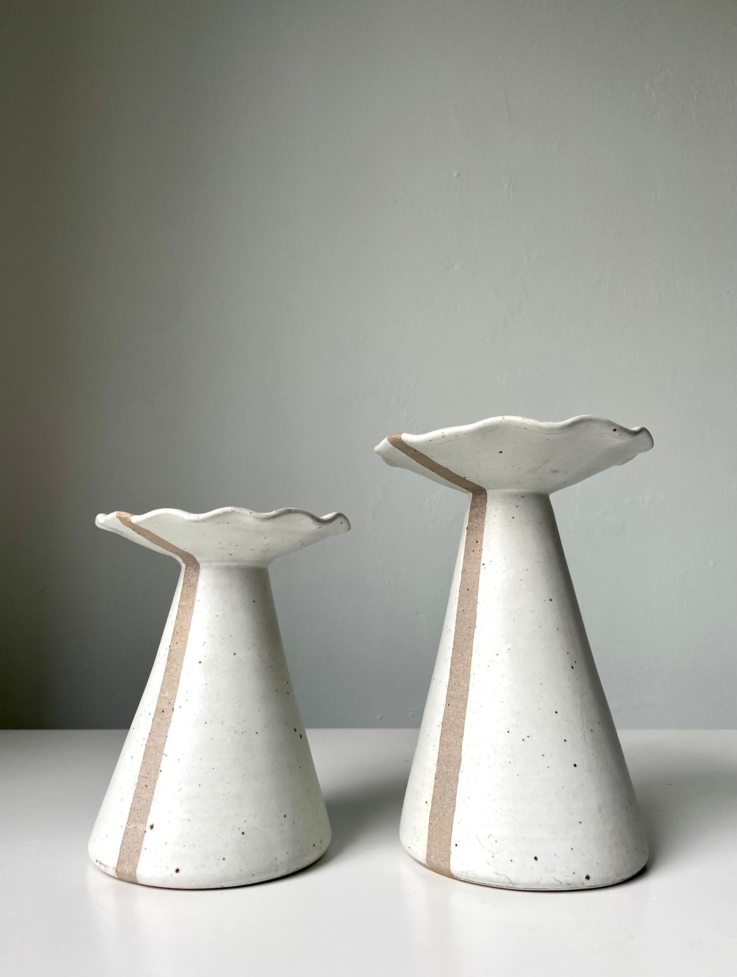 Modern Earth-Toned Vases, Candle Holders with Graphic Line, Denmark, 1980s For Sale 1