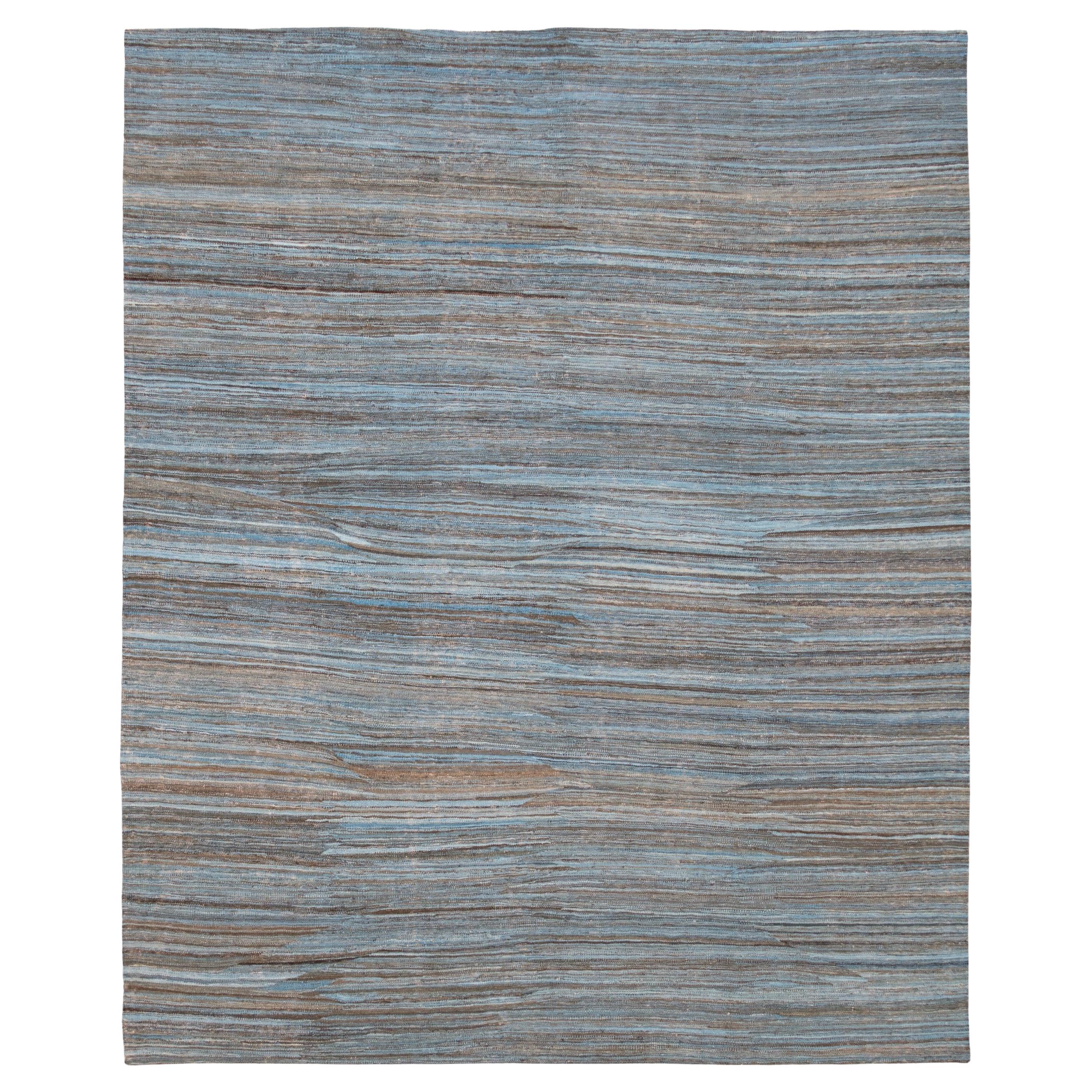 Alfombra Kilim moderna de lana en tonos azules terrosos 8'2''x10'