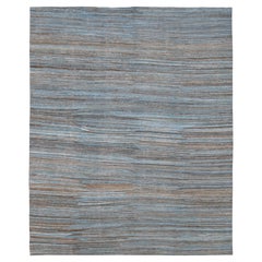 Modern Earthy Blue Tone Wool Kilim Rug 8'2''x10'