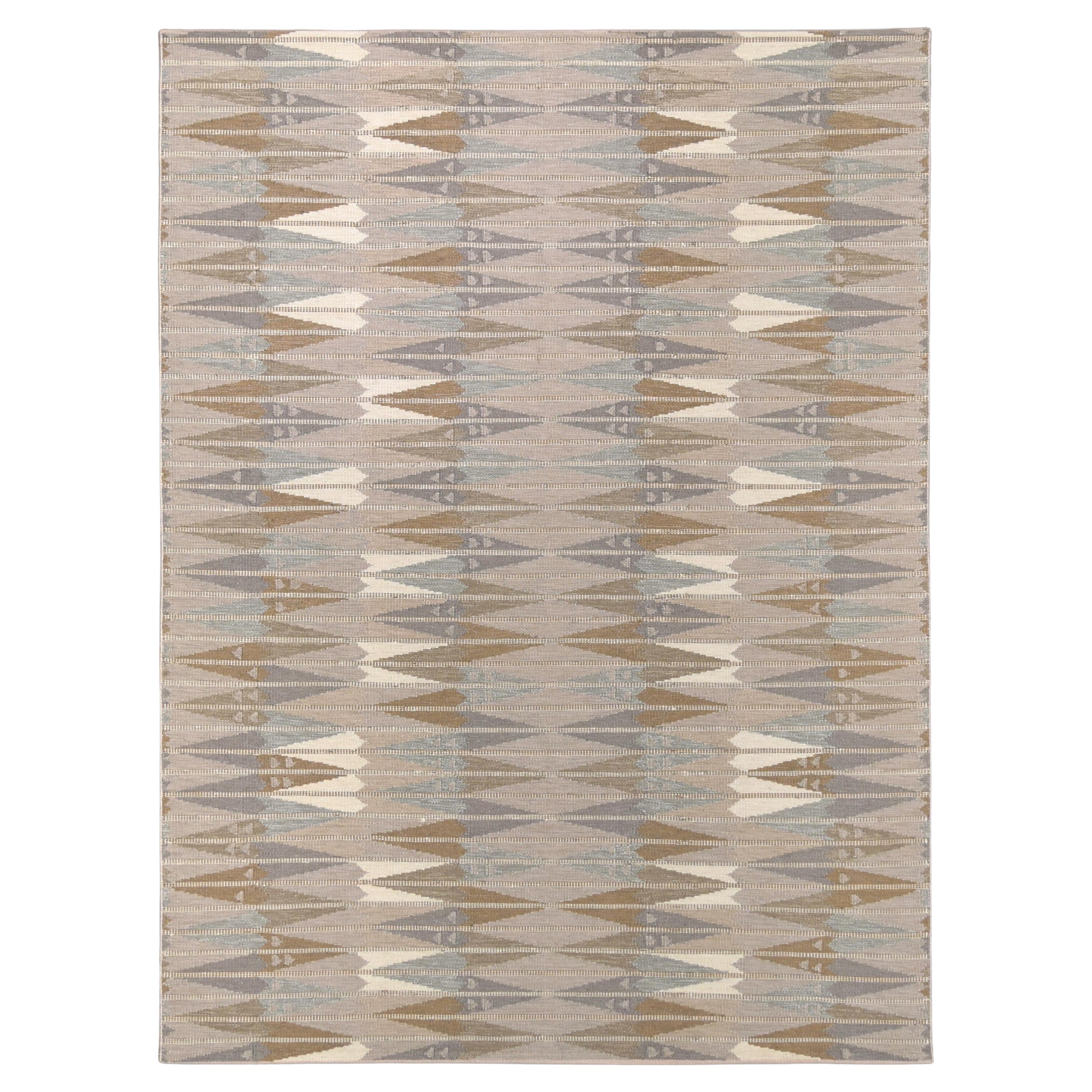 Modern Earthy Toned Geometric Ikat-Inspired Wool Rug 8'11''x12'
