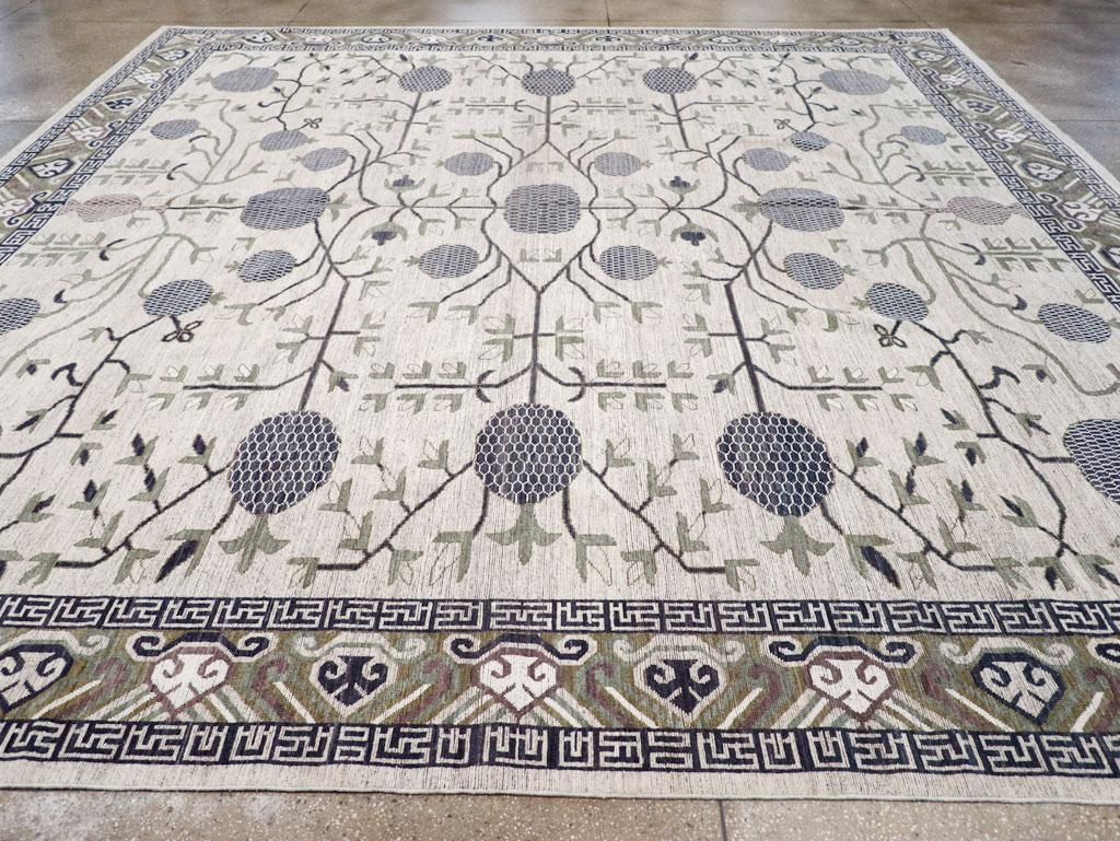 Hand-Knotted Modern East Turkestan Khotan Large Square Room Size Carpet For Sale