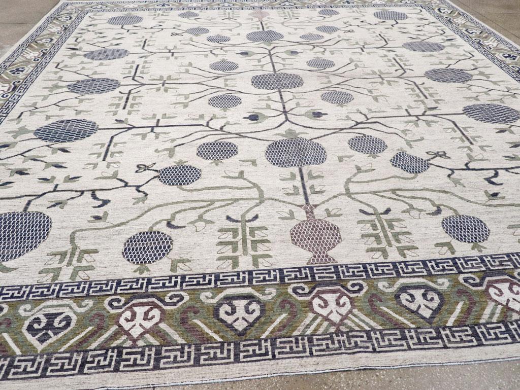 Contemporary Modern East Turkestan Khotan Large Square Room Size Carpet For Sale