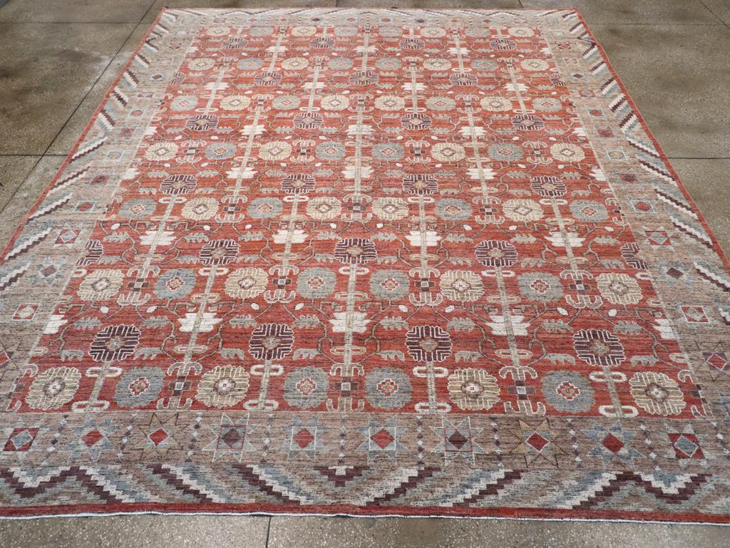 Un tappeto moderno del Turkestan orientale Khotan fatto a mano nel XXI secolo.

Misure: 10' 3