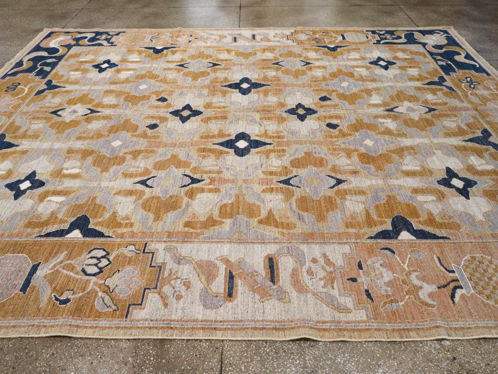 Hand-Knotted Modern East Turkestan Khotan Room Size Carpet For Sale