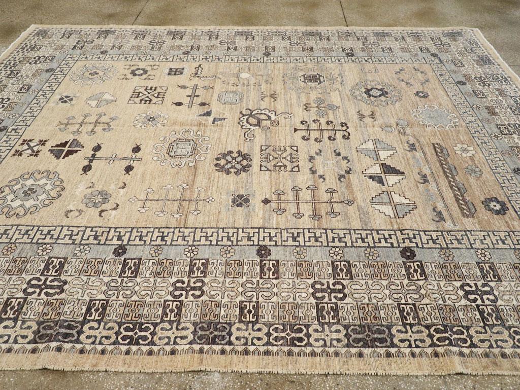 Hand-Knotted Modern East Turkestan Khotan Room Size Carpet For Sale