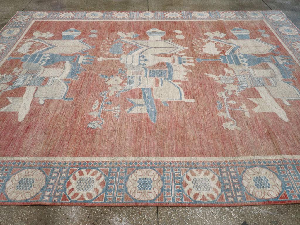 Annodato a mano Vaso moderno del Turkestan Orientale Khotan Tappeto formato camera in vendita