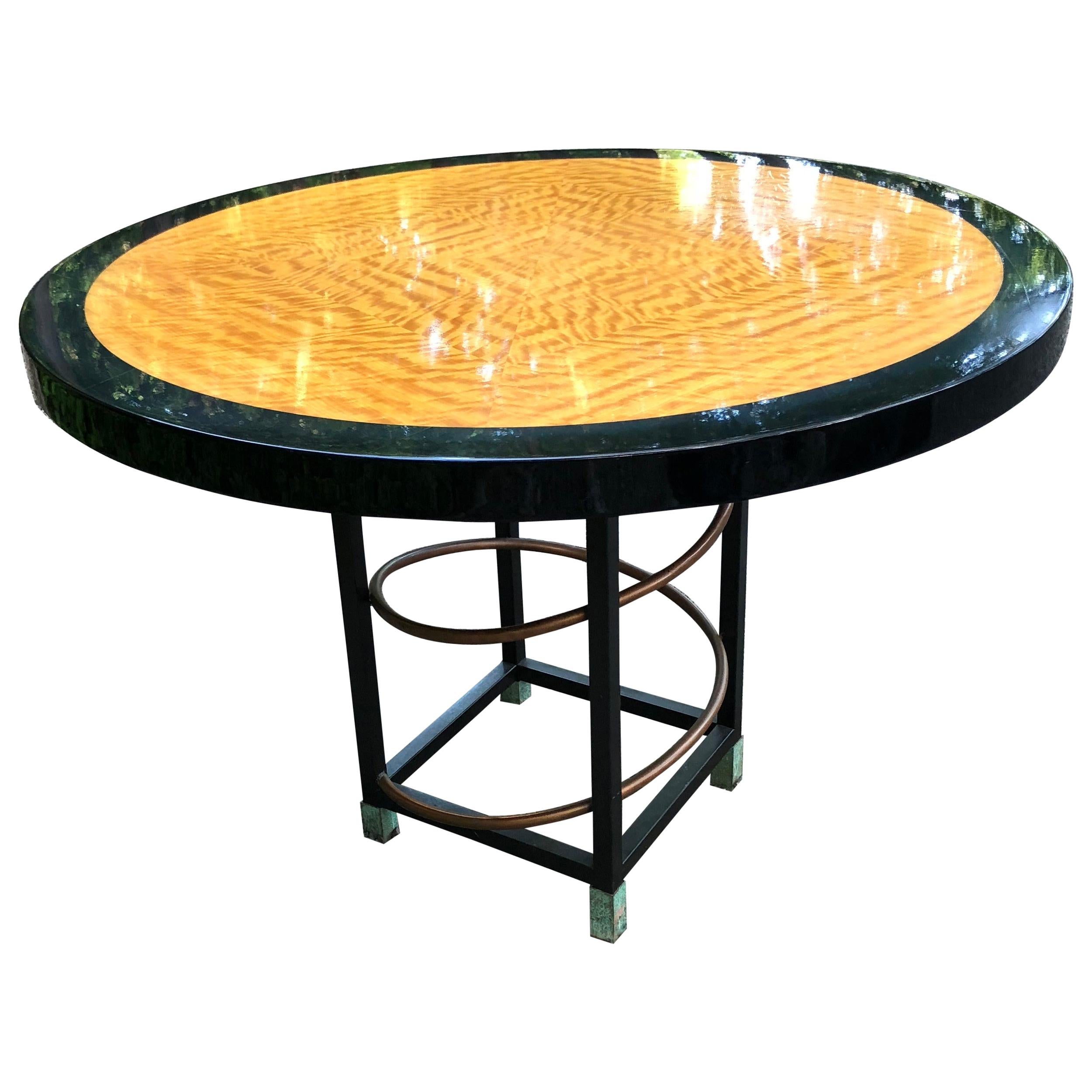 Modern Ebonized and Laquered Two-Tone Round Dining Breakfast Table