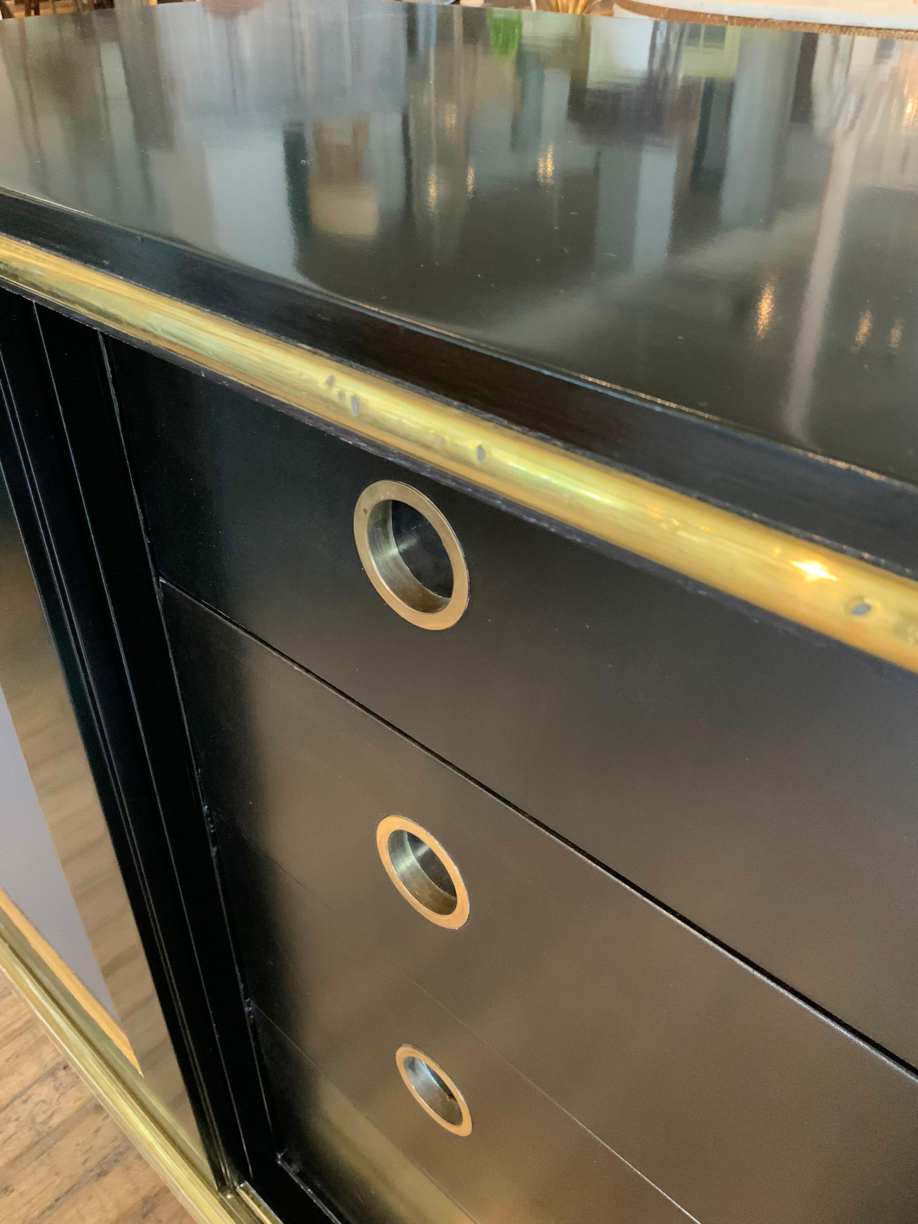 Modern Ebonized Cabinet with Leather and Brass by Renzo Rutili 3