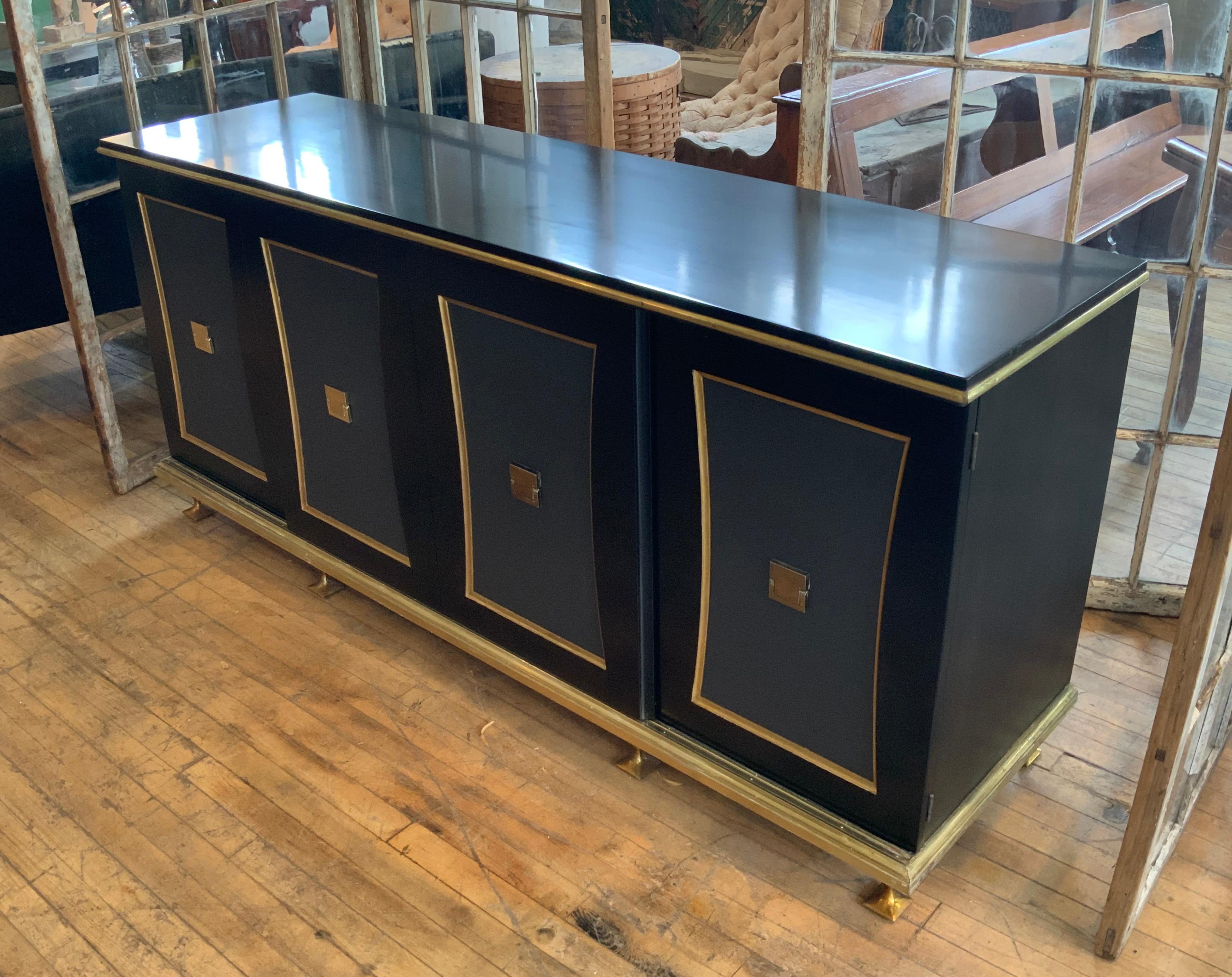 Mid-Century Modern Modern Ebonized Cabinet with Leather and Brass by Renzo Rutili