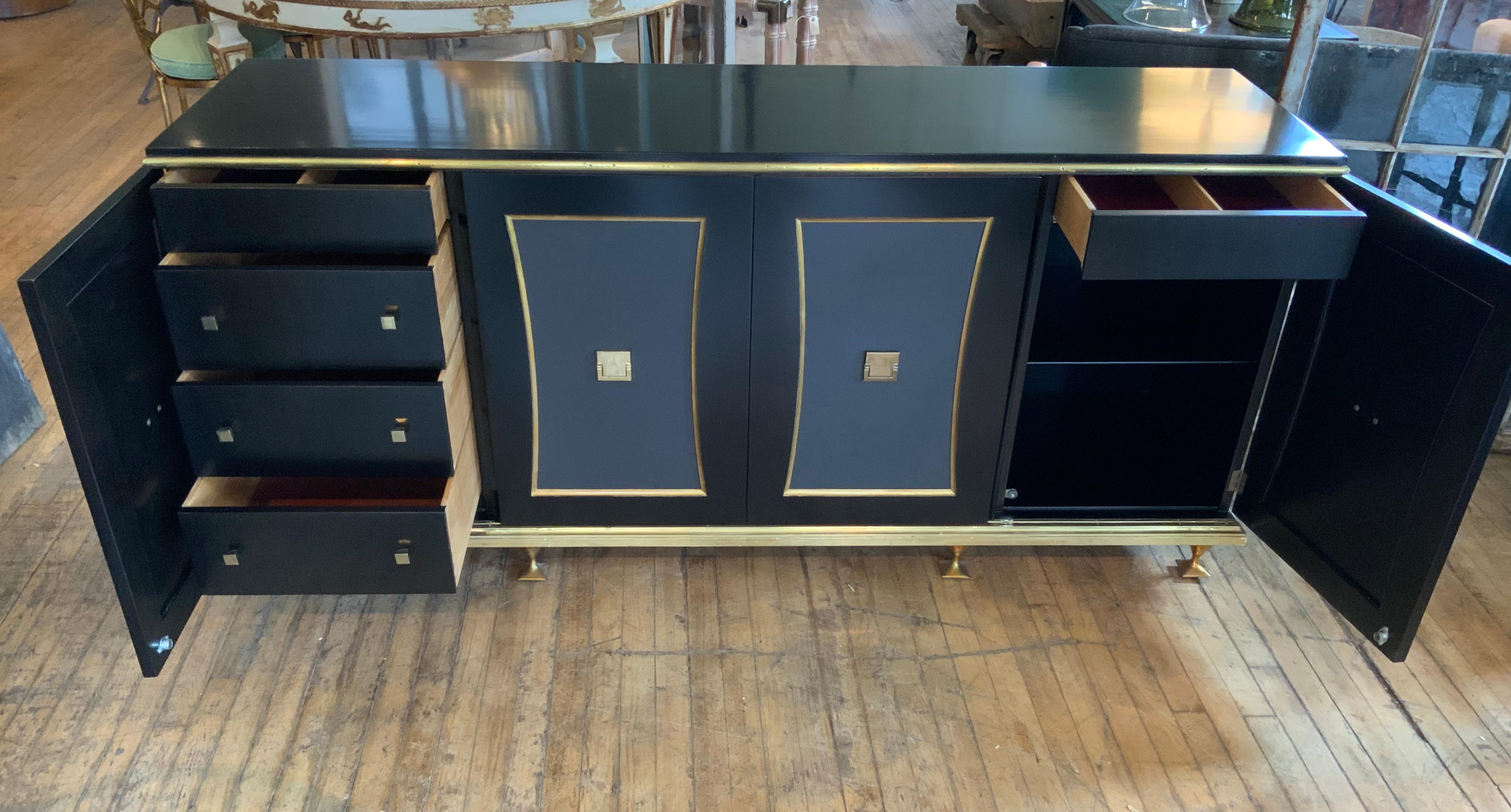 Modern Ebonized Cabinet with Leather and Brass by Renzo Rutili In Good Condition In Hudson, NY