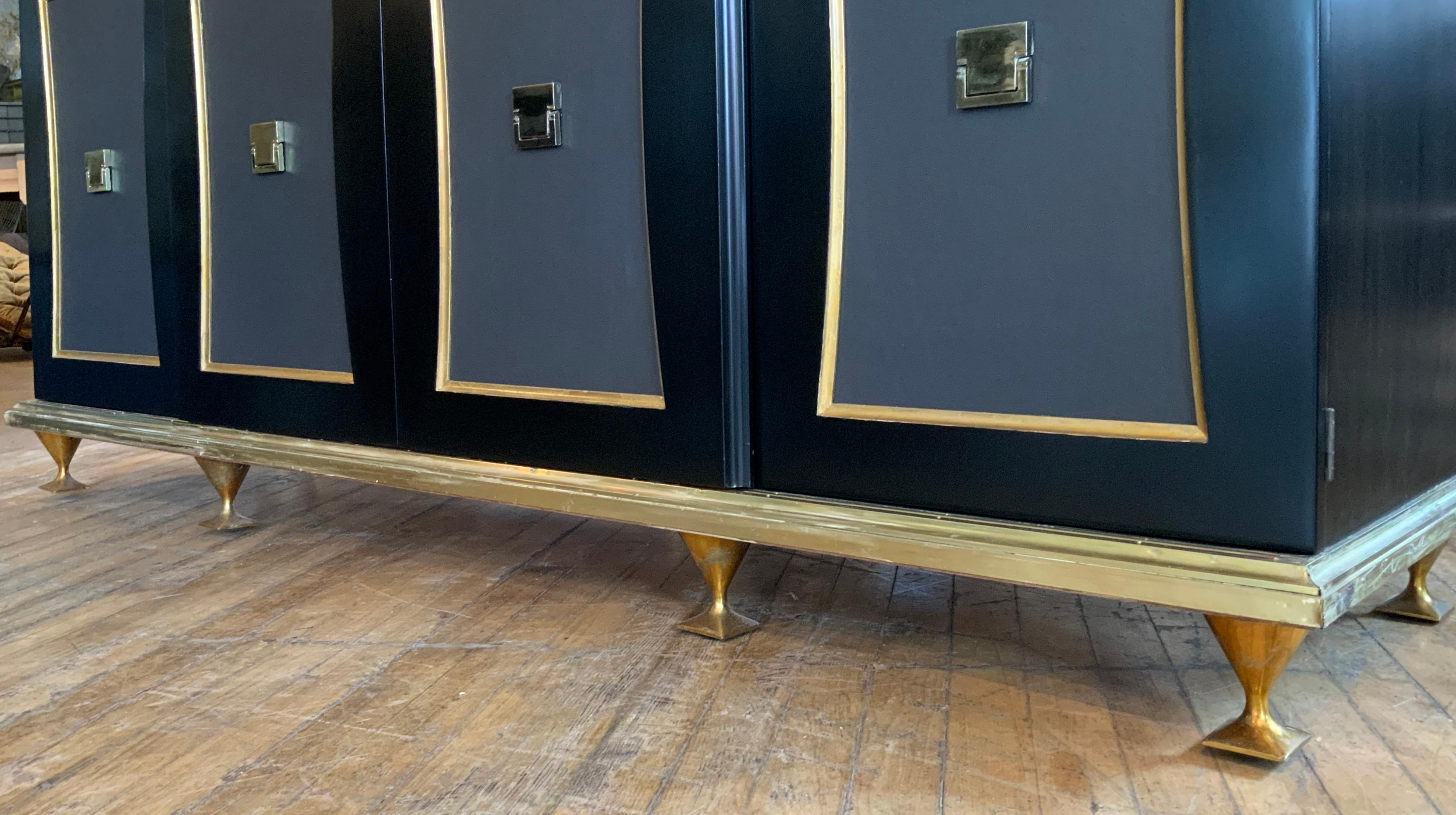 Mahogany Modern Ebonized Cabinet with Leather and Brass by Renzo Rutili