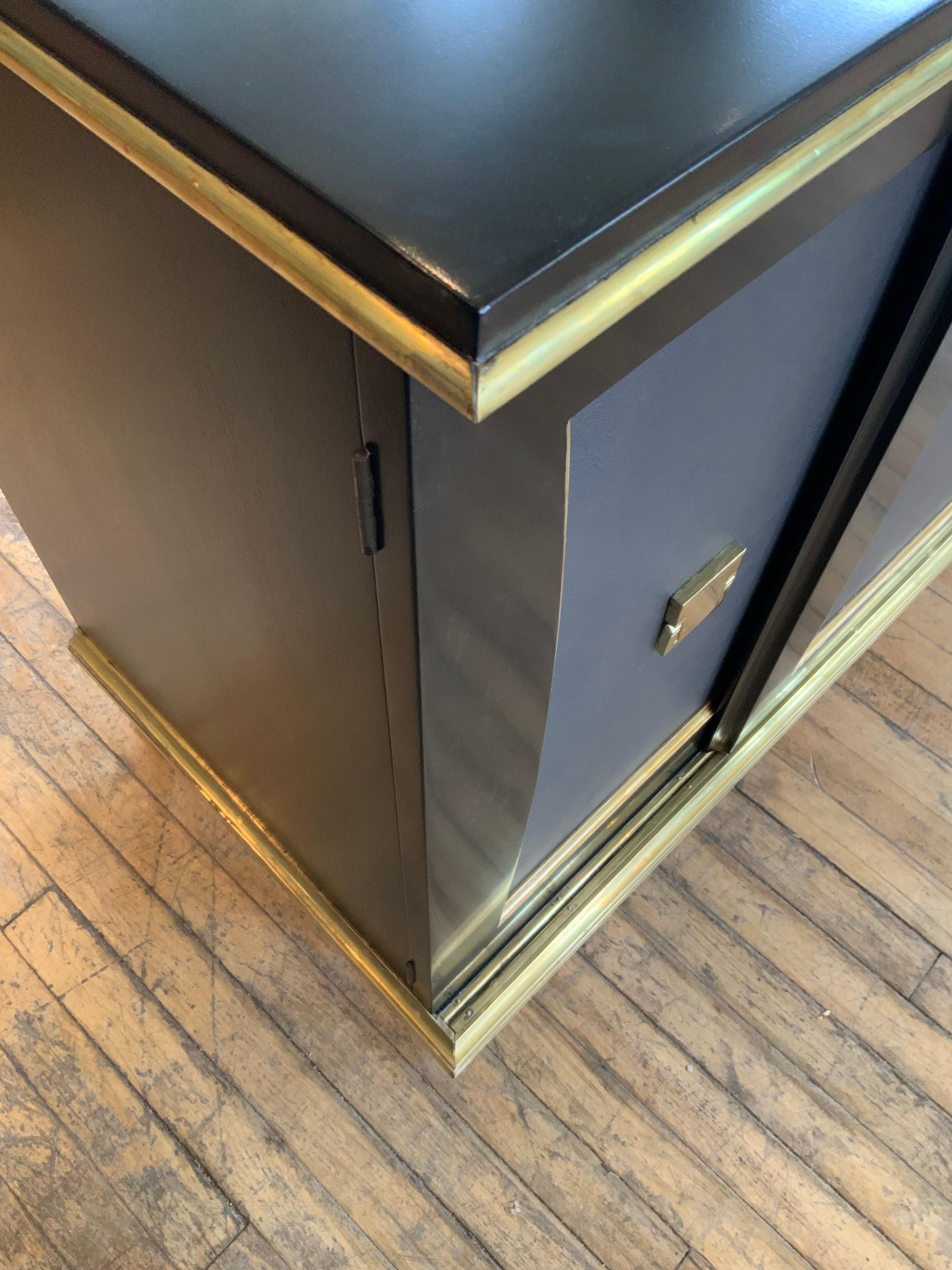 Modern Ebonized Cabinet with Leather and Brass by Renzo Rutili 2