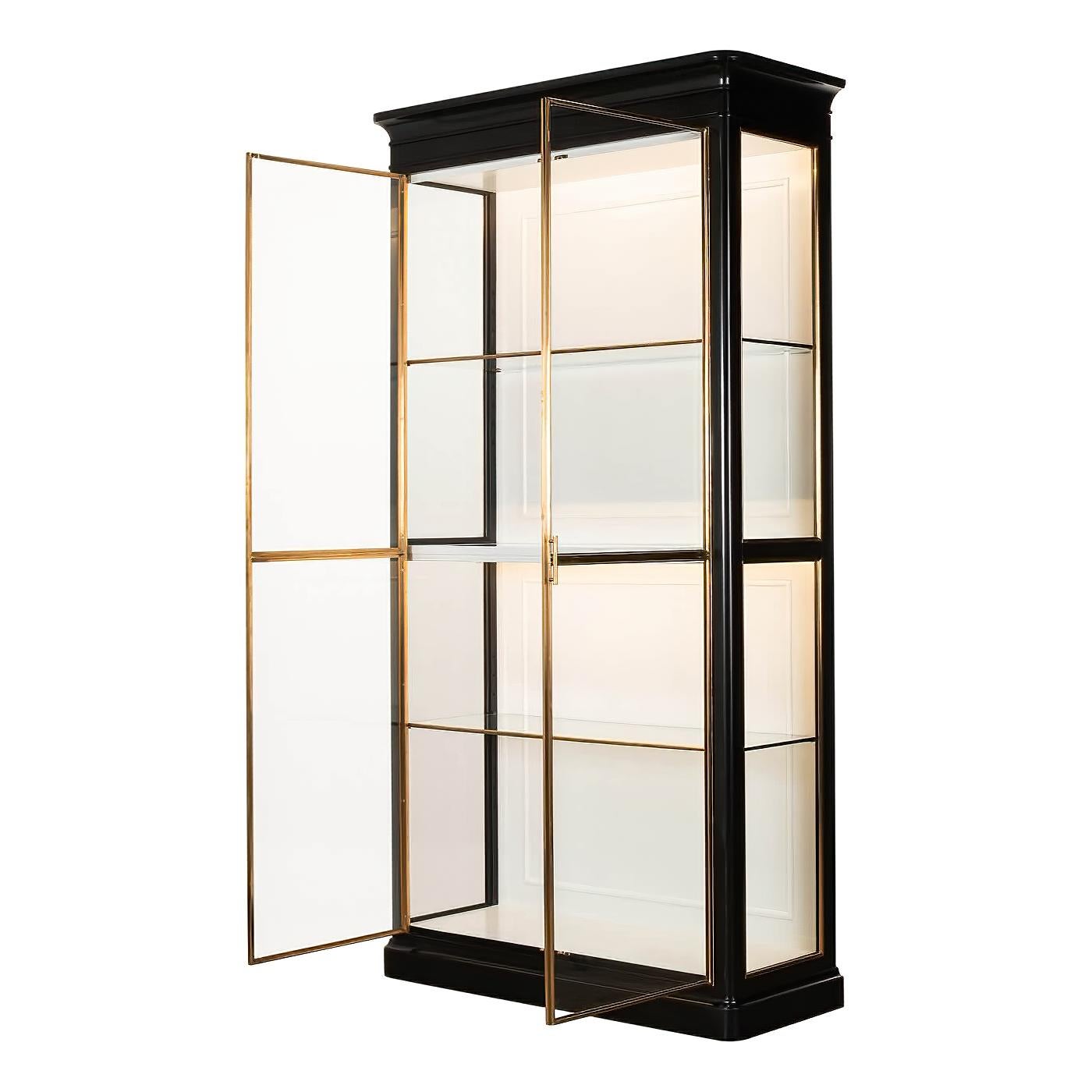 glass etagere with doors