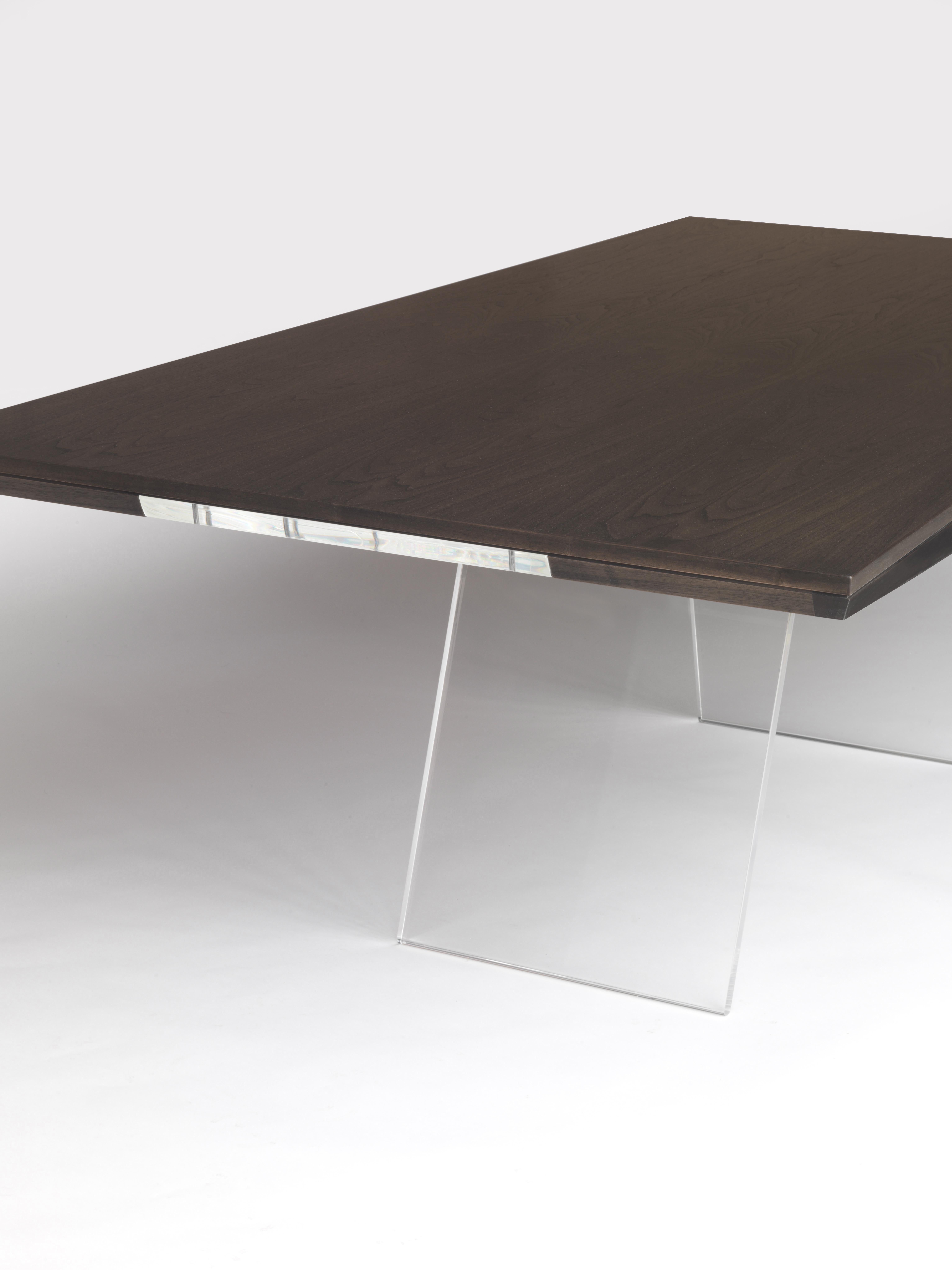 American Modern Ebonized Walnut and Lucite Dining Table For Sale