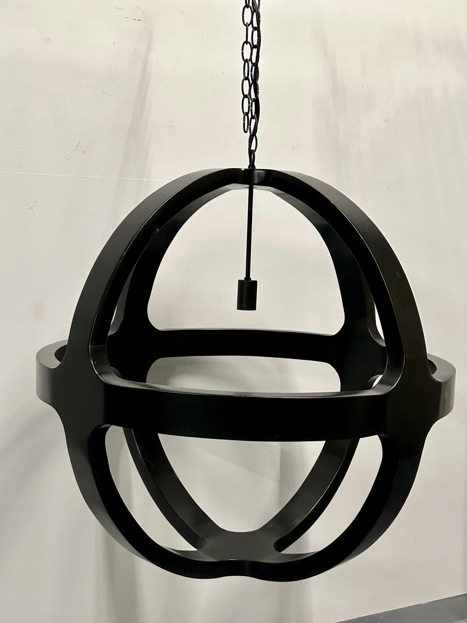 Wood Modern Ebony Circular Chandelier / Lighting Pendant, Contemporary For Sale