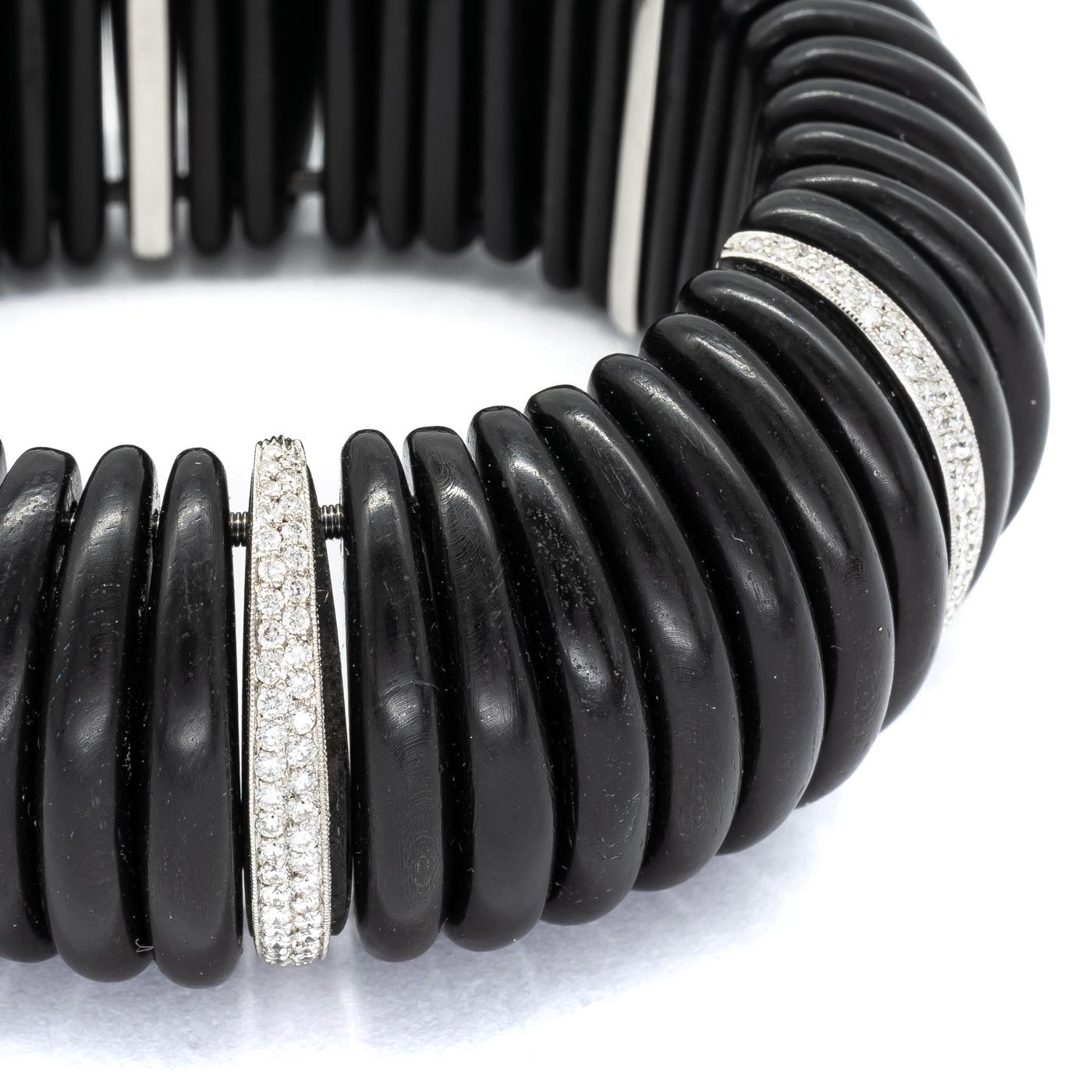 Modern Ebony, Diamond and Platinum Cuff Bracelet, 2.75 Carats In New Condition For Sale In London, GB
